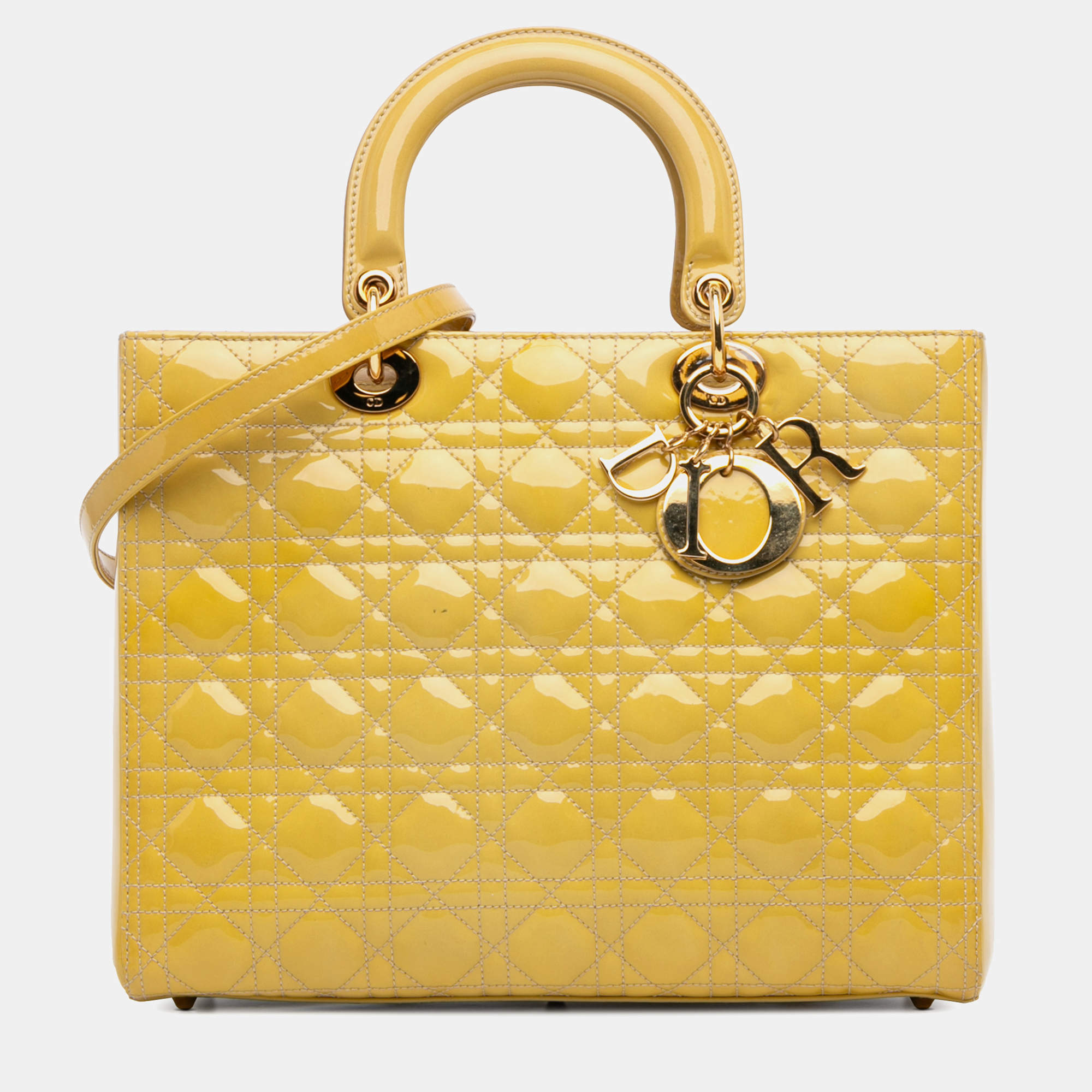Dior Yellow Large Patent Cannage Lady Dior
