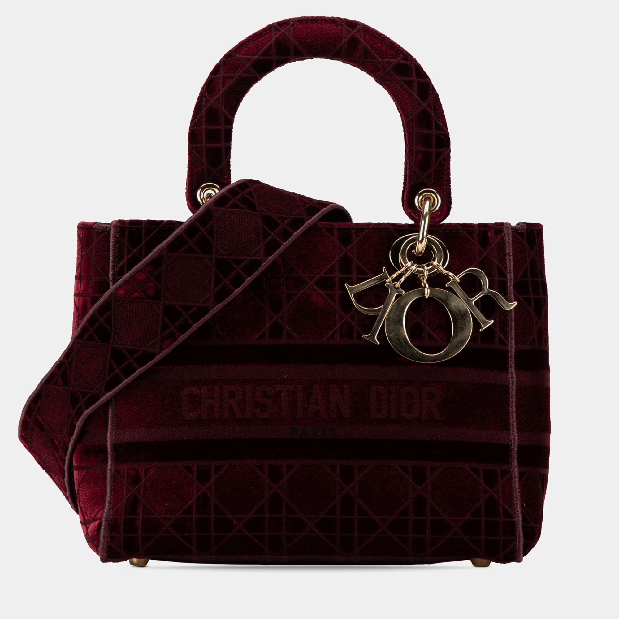 Dior Red Medium Velvet Cannage Lady D Lite