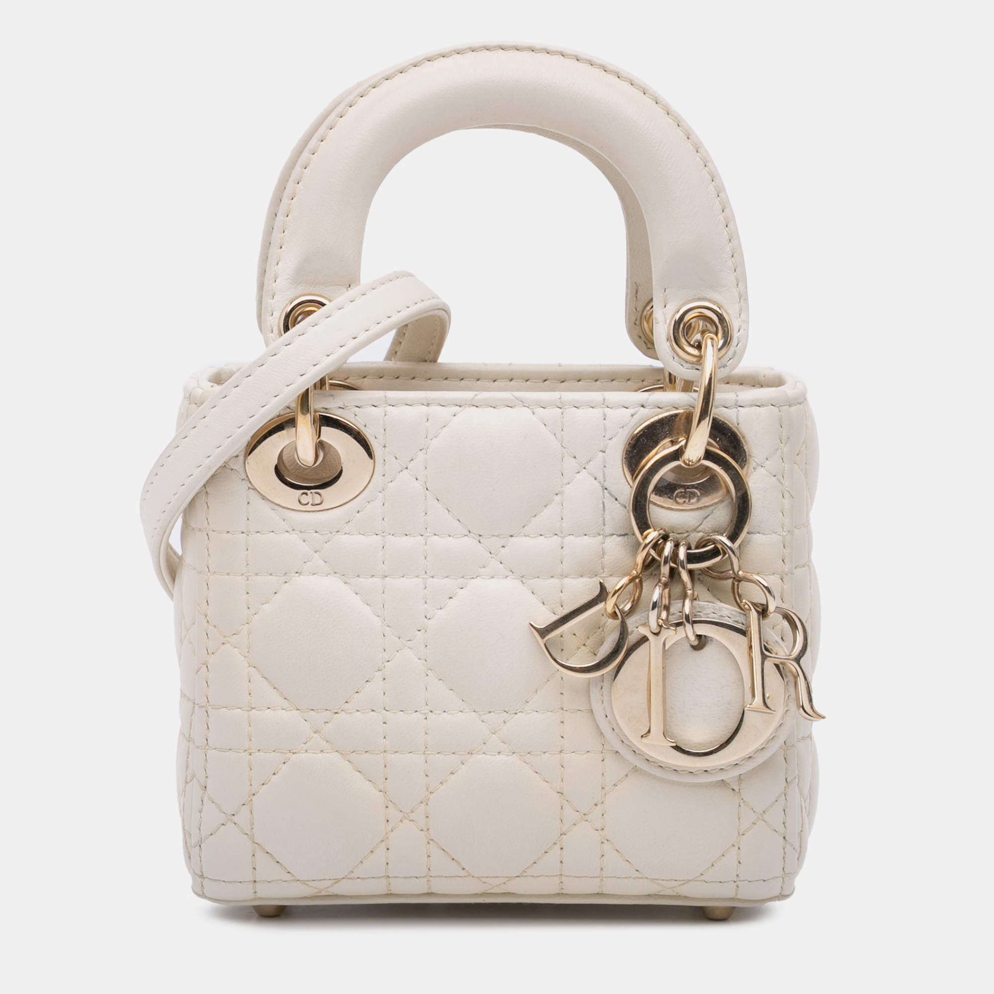 Dior White Micro Lambskin Cannage Lady Dior