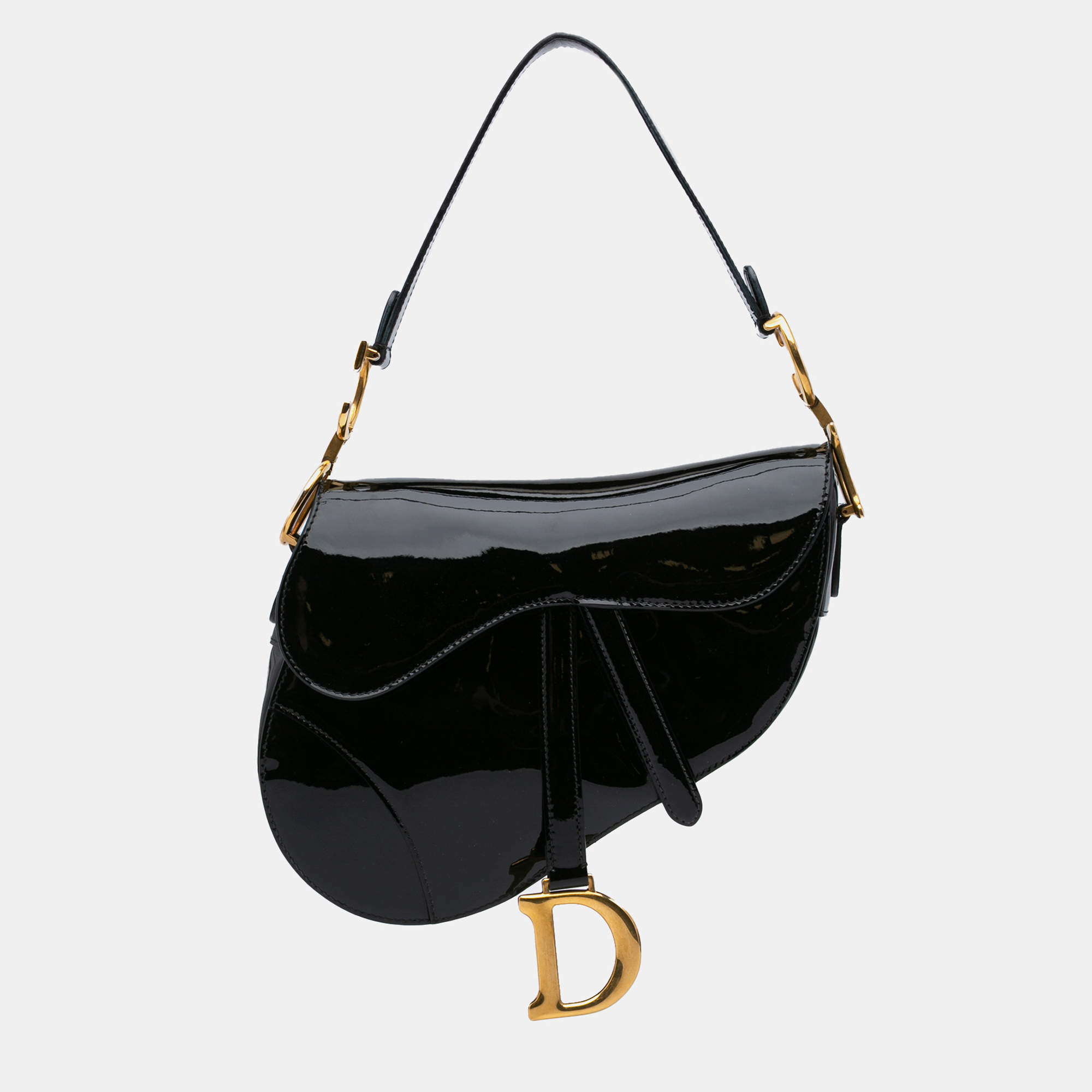 Dior Black Patent Saddle Bag