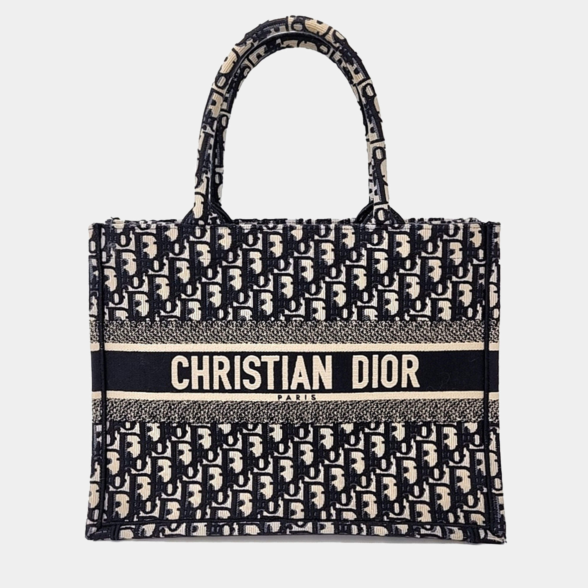 Dior Navy Blue Fabric Oblique Book Tote Bag