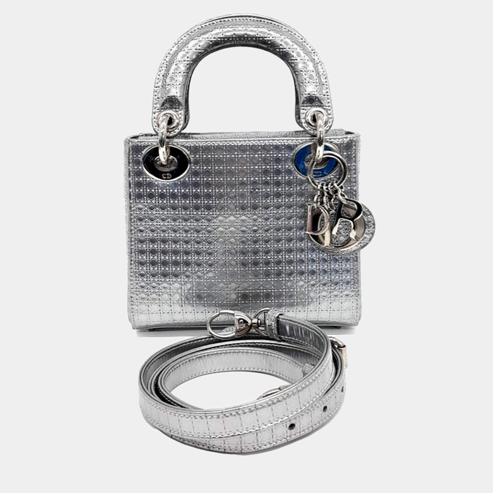 Dior Silver Leather Cannage Lady Mini Bag