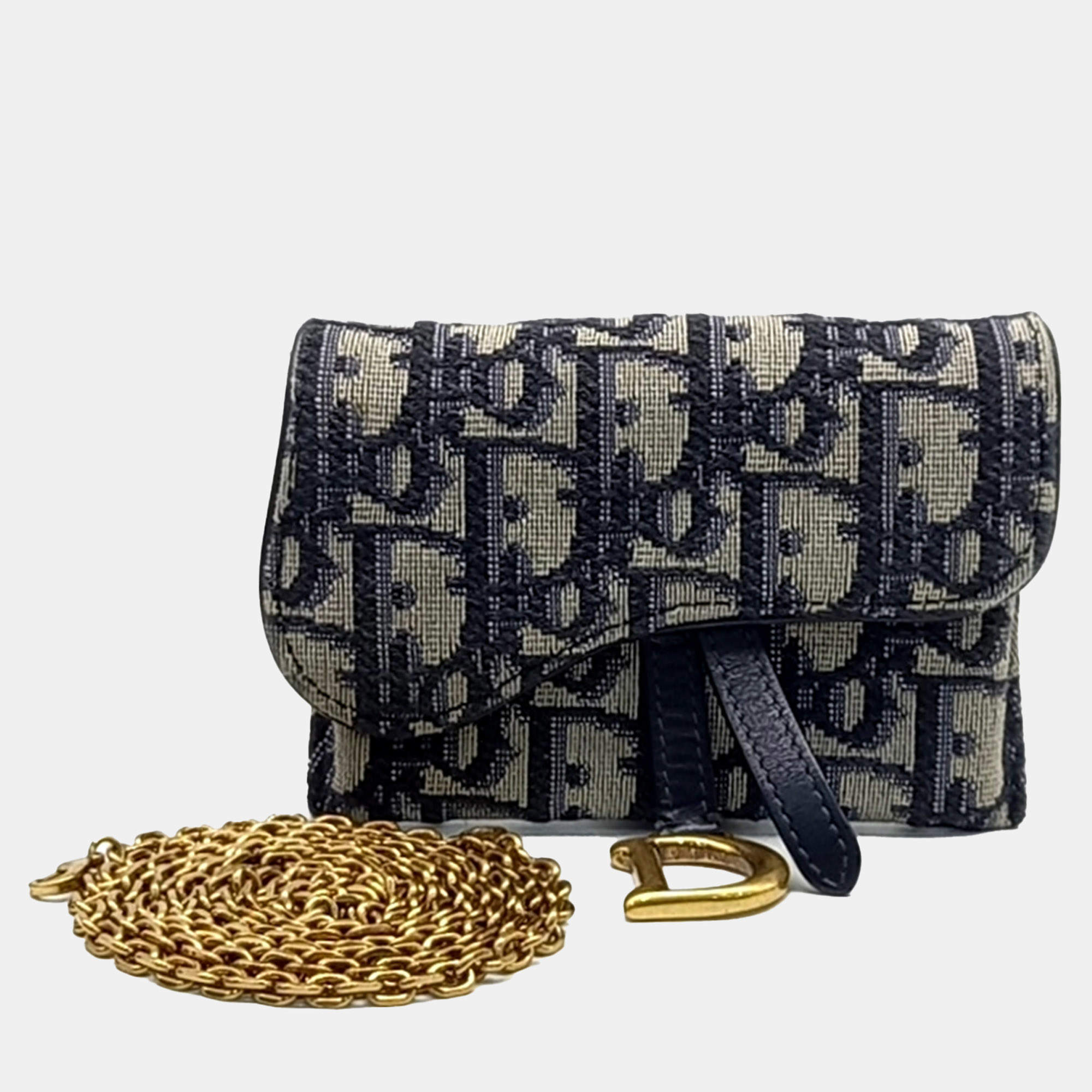 Dior Blue Canvas Saddle Nano Pouch Chain Bag