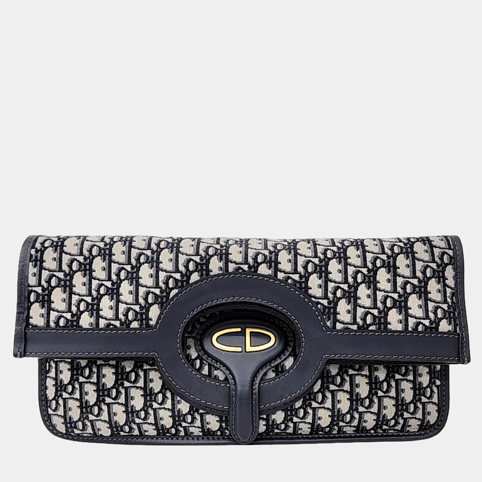 Dior Navy Blue Canvas Oblique Folding Clutch