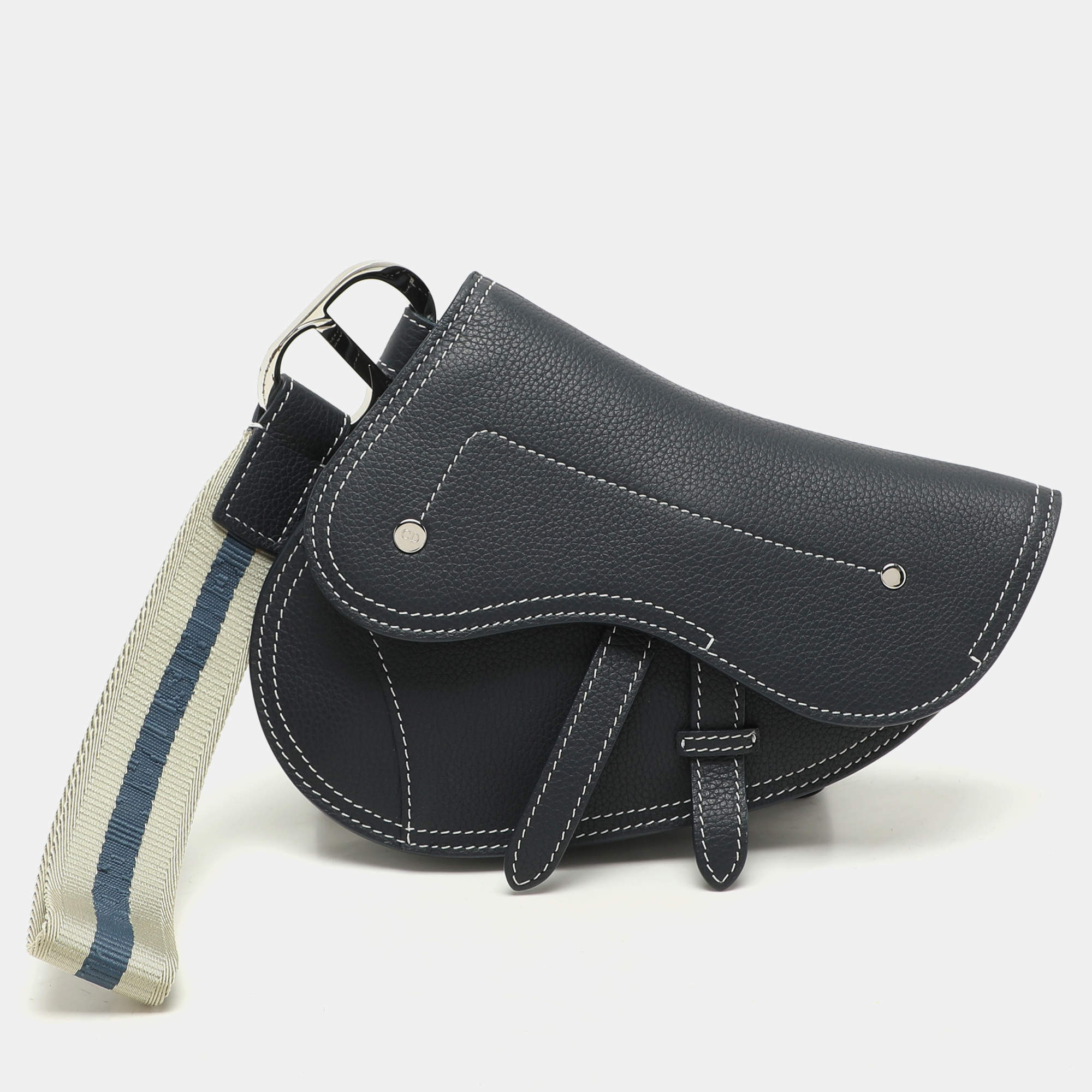 Dior Blue Leather Saddle Pouch Clutch