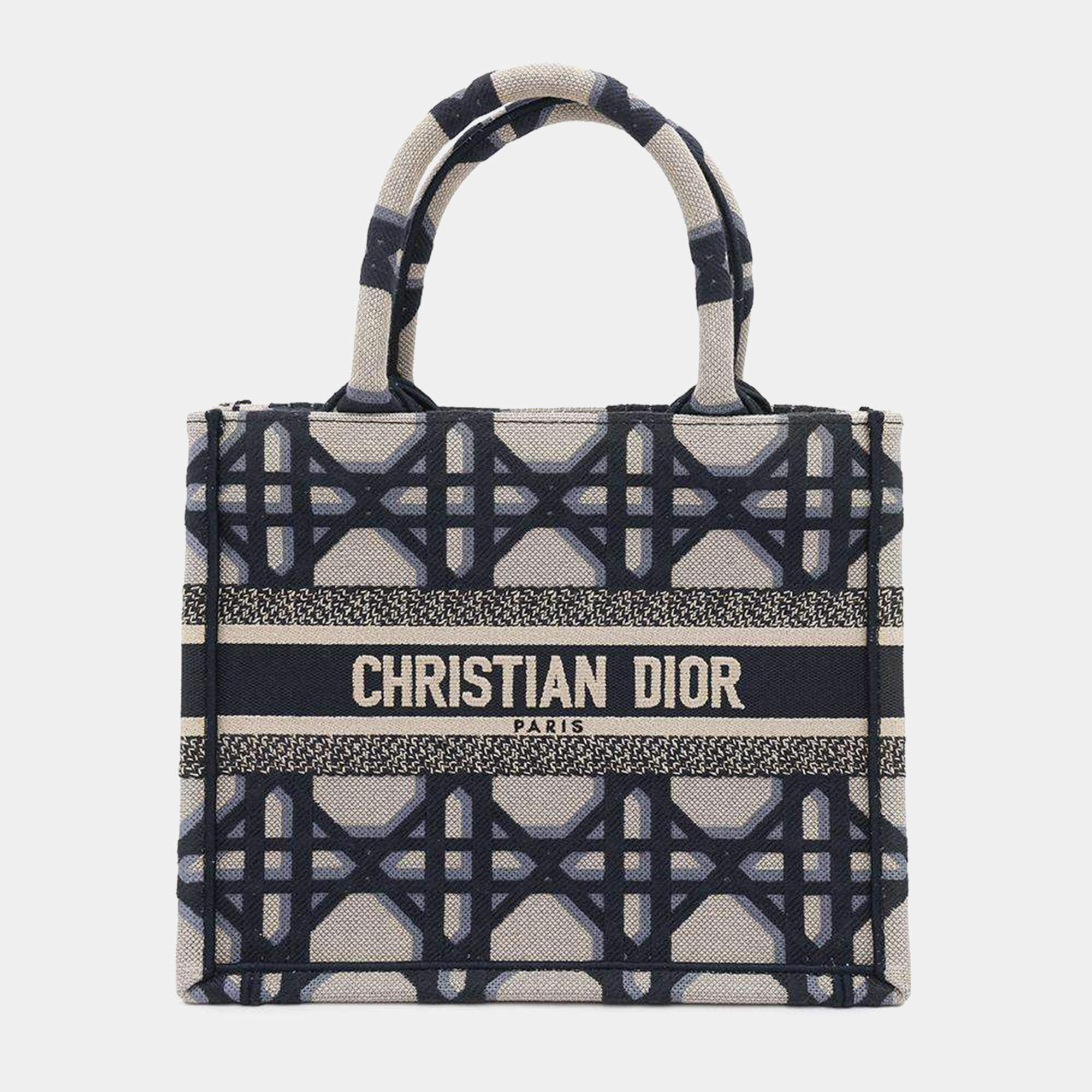Dior Navy Canvas Small Book Tote Bag