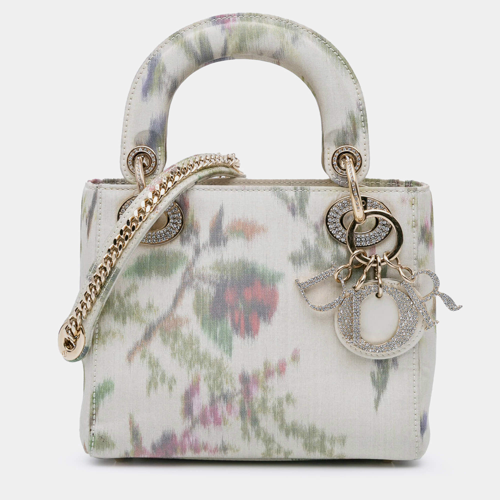 Dior White Mini Satin Floral Crystal Lady Dior