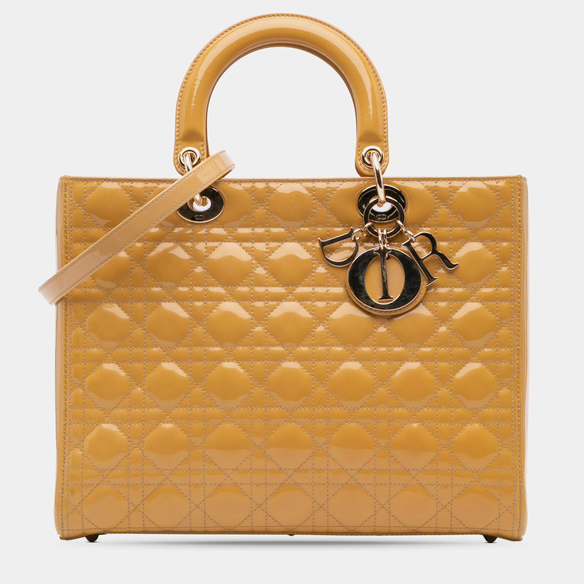 Dior Brown Large Patent Cannage Lady Dior