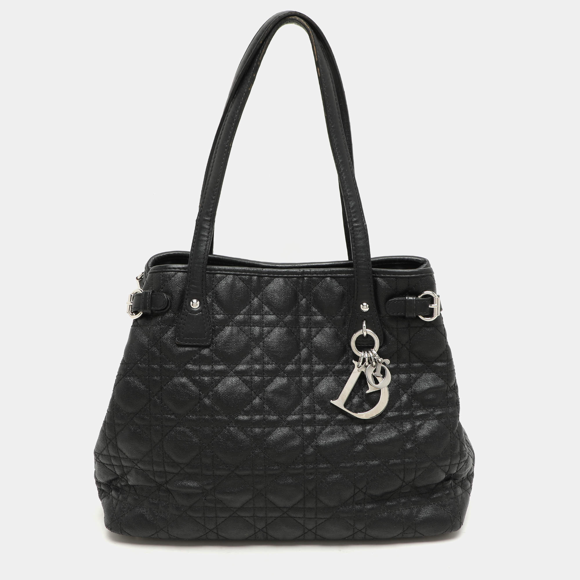 Pre Owned Dior Black Cannage Coated Canvas Small Panarea Tote