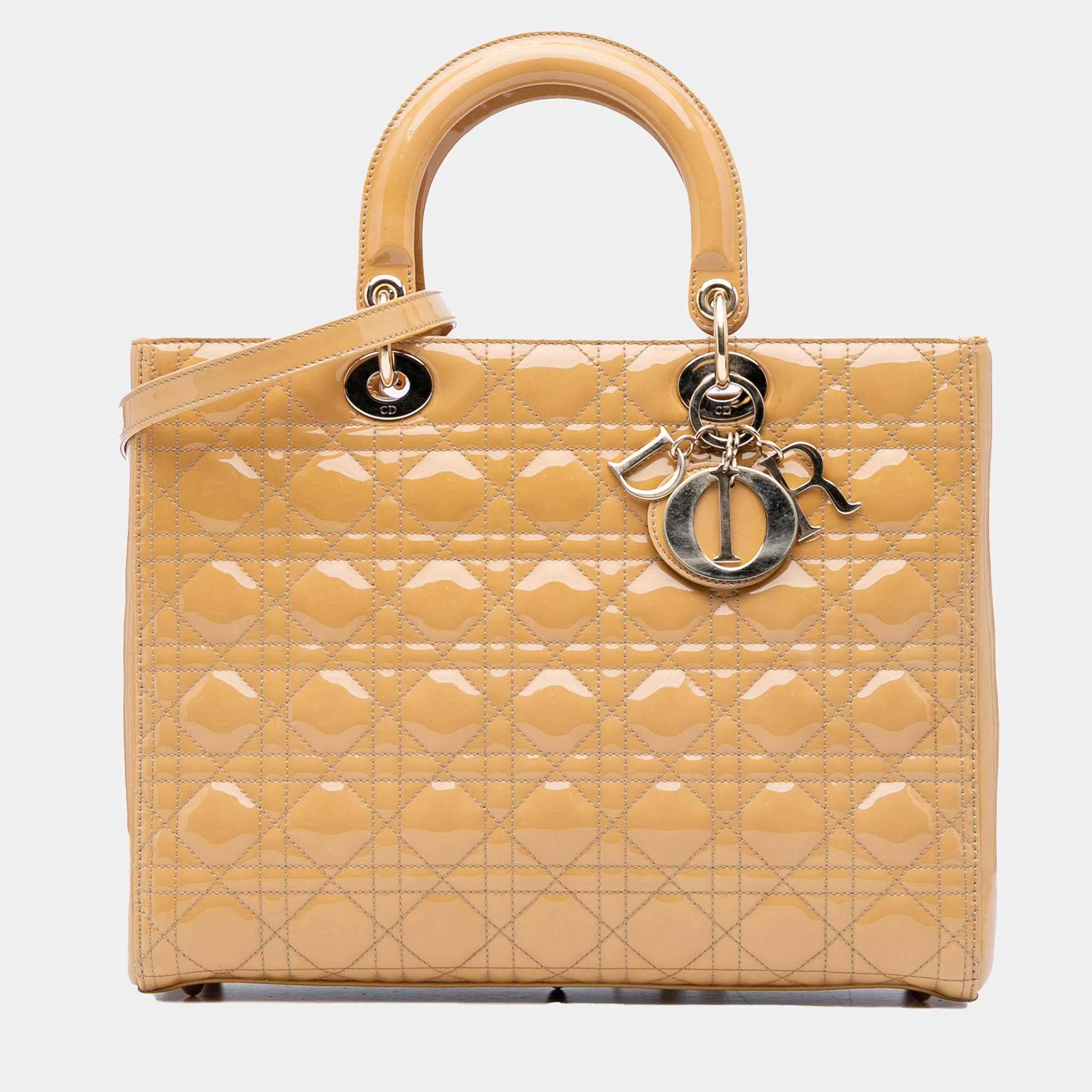 Dior Beige/Brown Large Patent Cannage Lady Dior