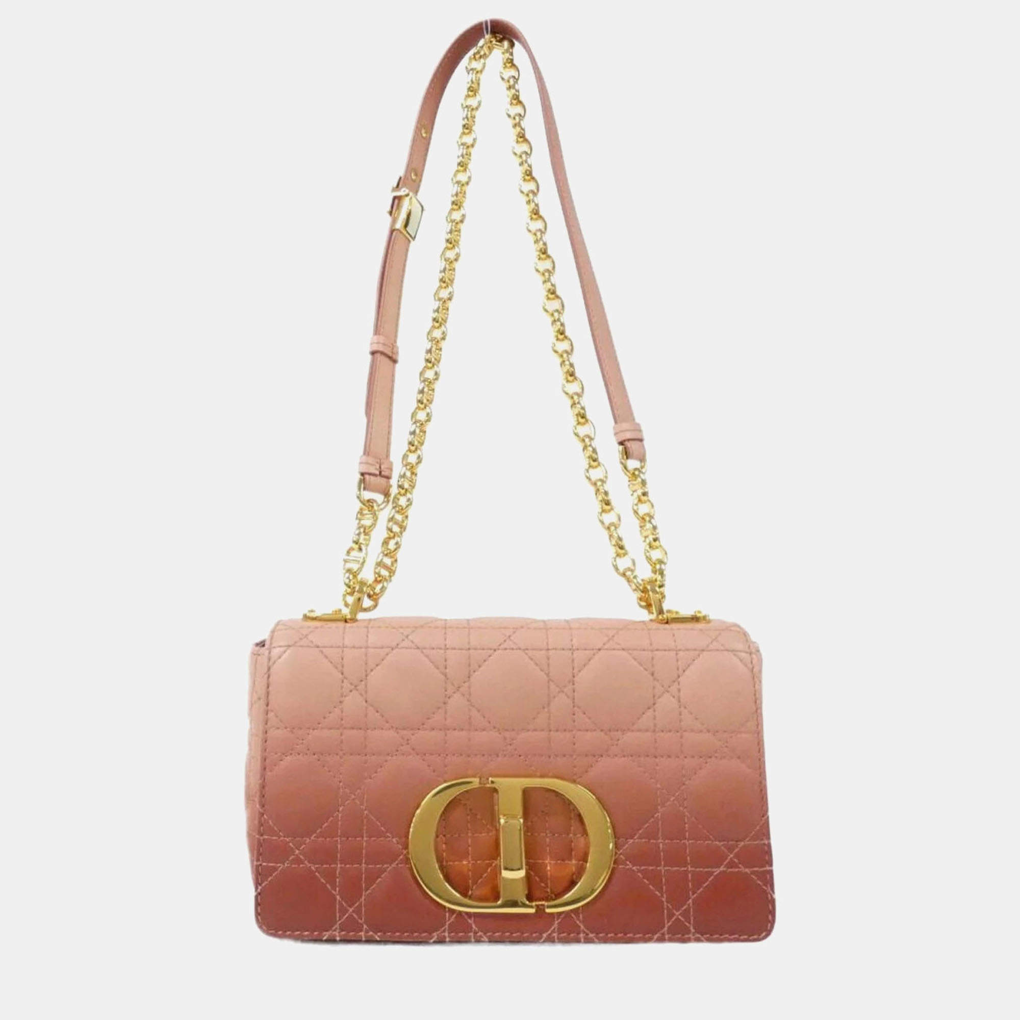 Dior Pink Lambskin Leather Caro Small Shoulder Bag