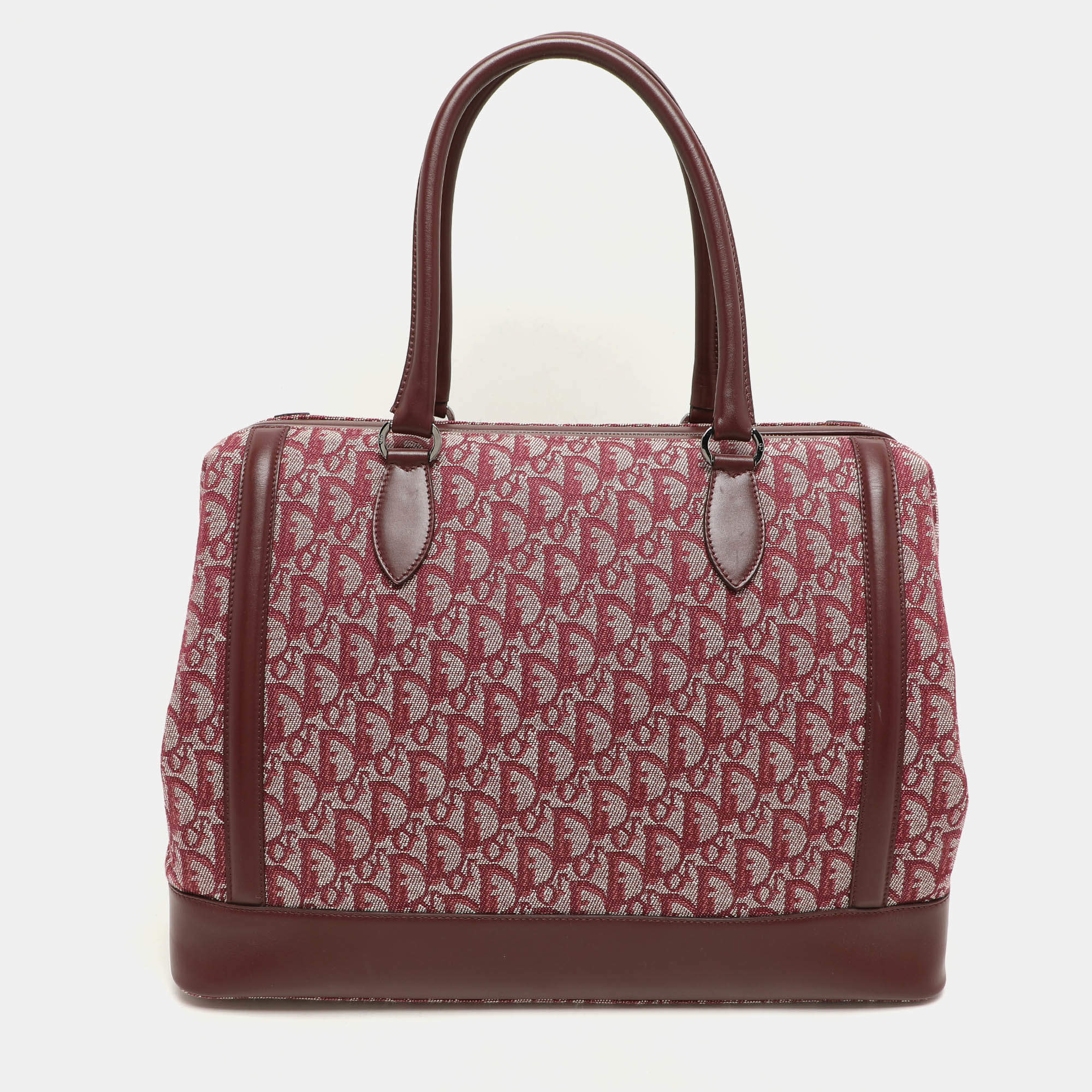 Pre Owned Dior Burgundy Oblique Canvas and Leather Vintage Satchel