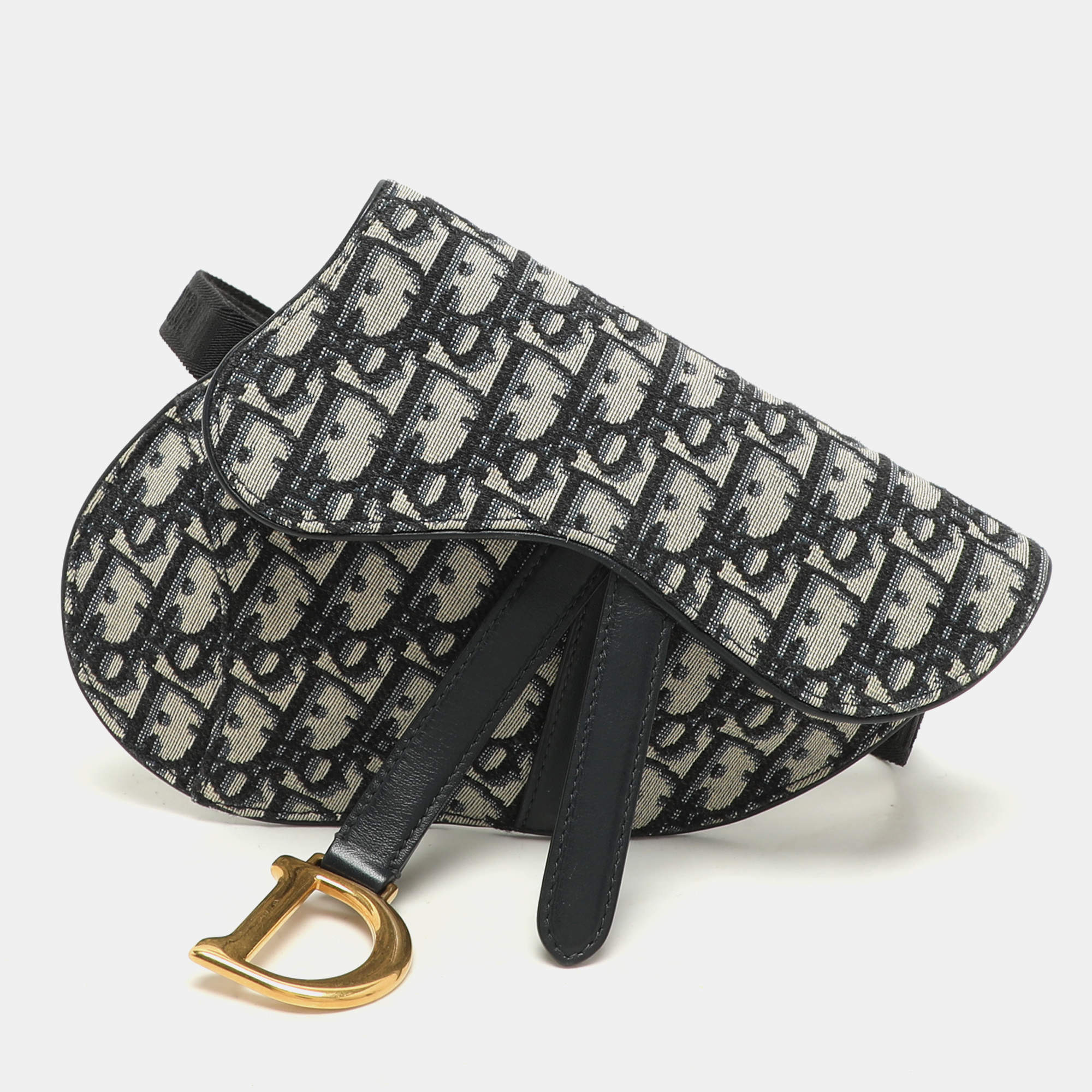 Pre Owned Dior Blue Oblique Canvas and Leather Saddle Belt Bag