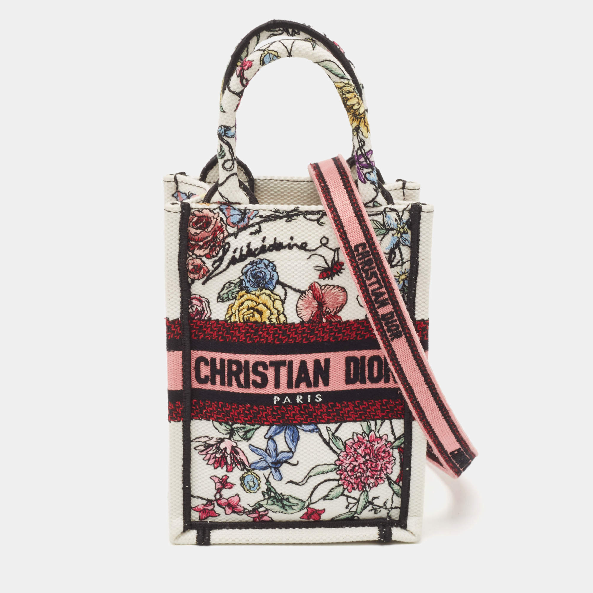Pre Owned Dior Multicolor Canvas Floral Embroidered Phone Book Tote