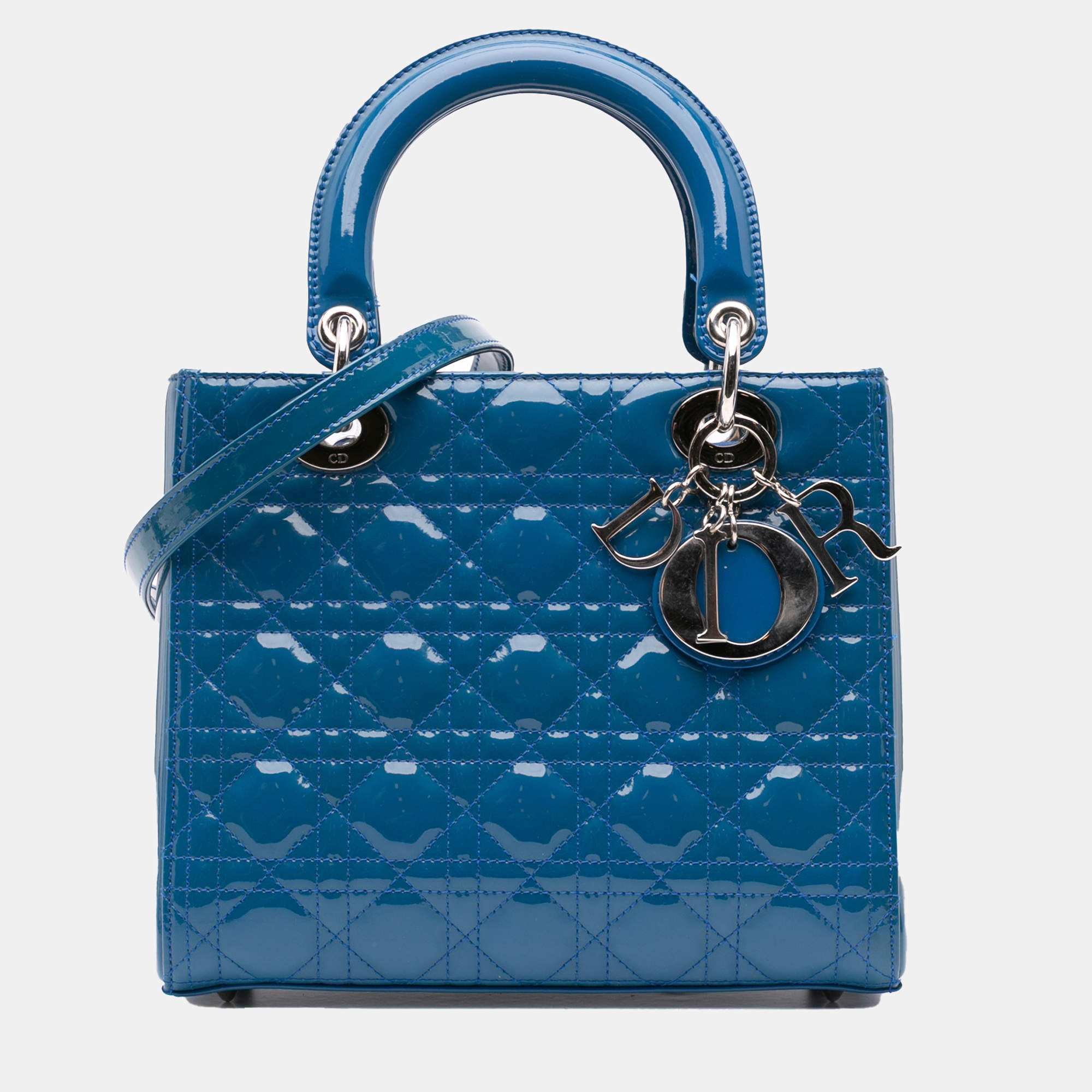 Dior Blue Medium Patent Cannage Lady Dior