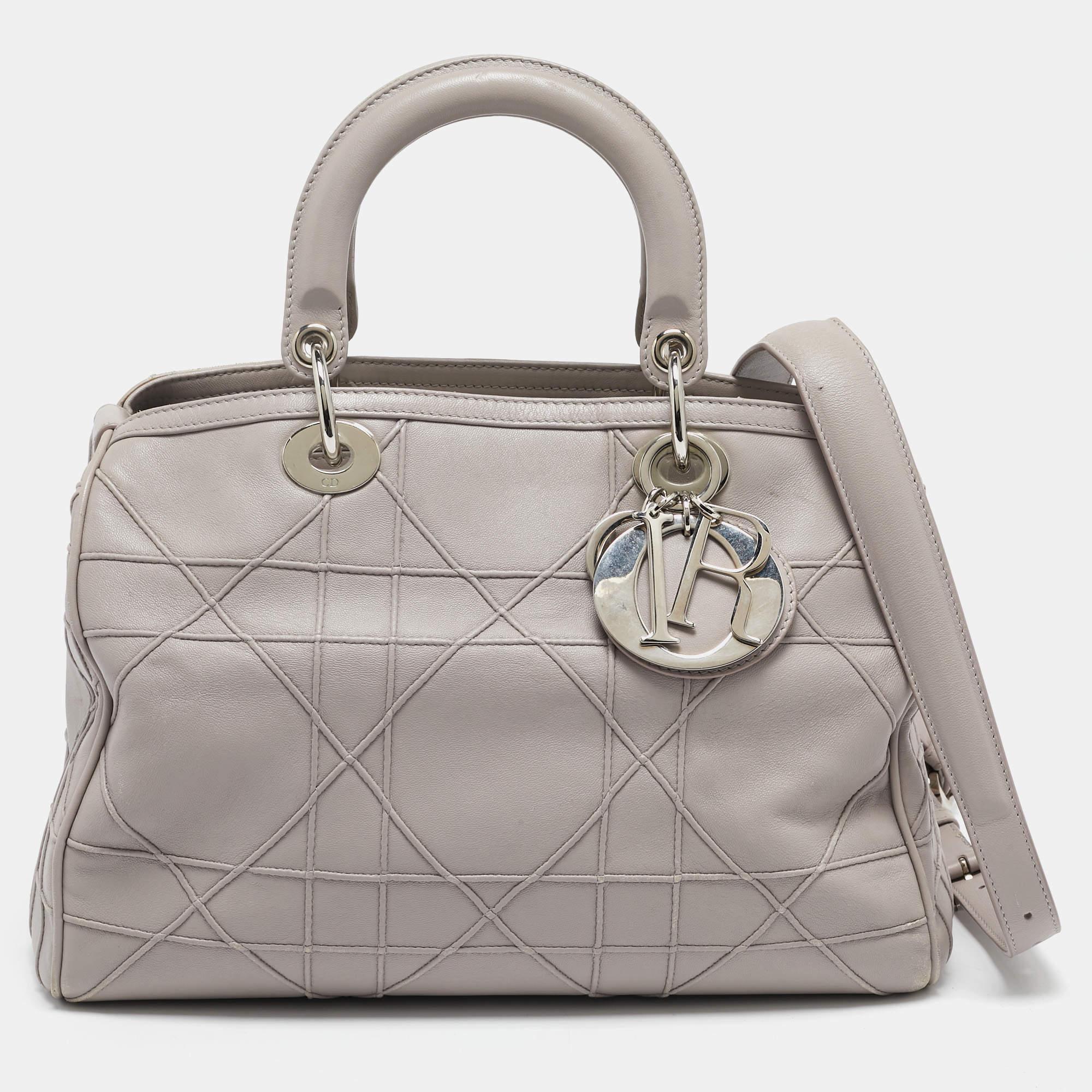 Dior Grey Cannage Leather Granville Polochon Satchel