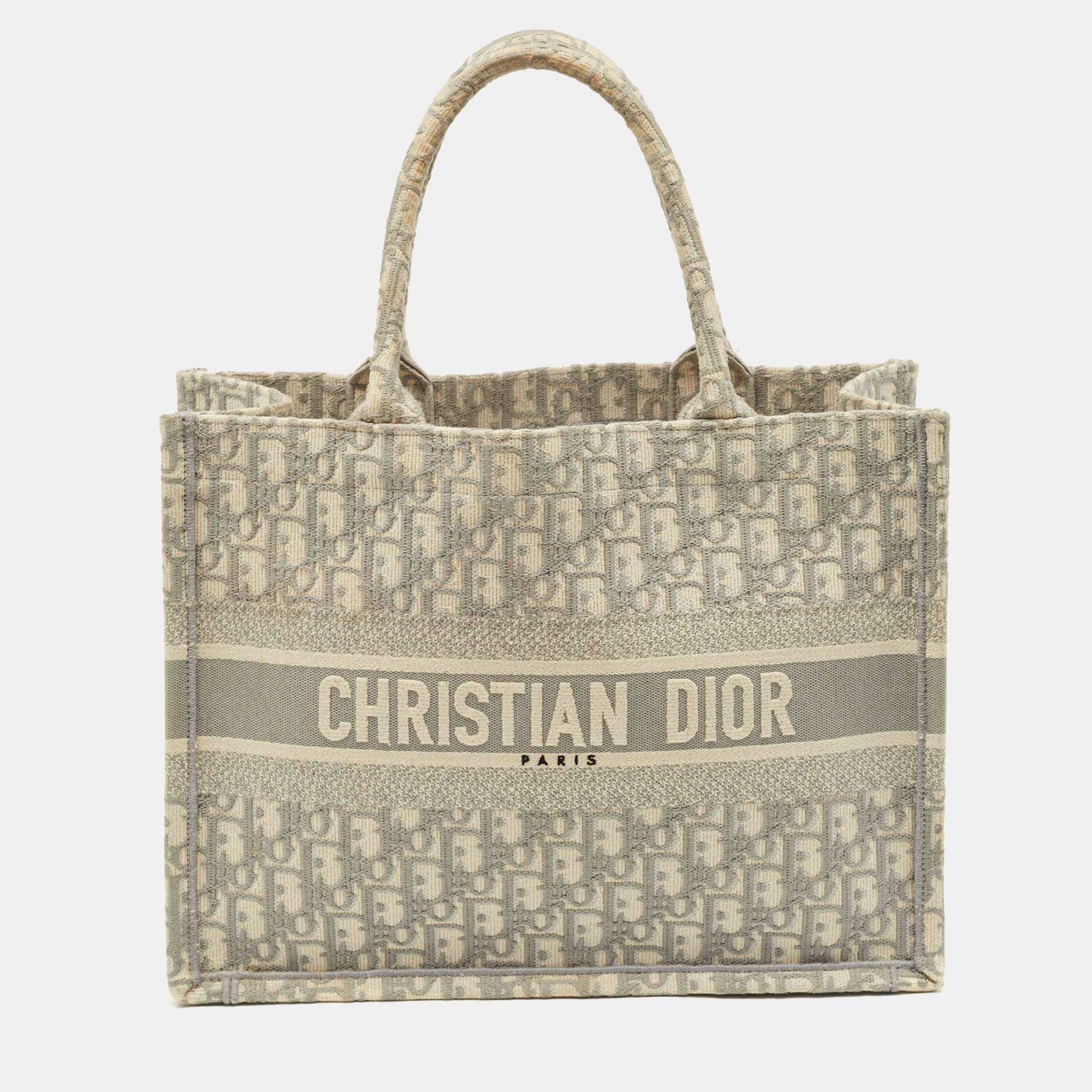 Pre Owned Dior Grey Oblique Embroidered Canvas Medium Book Tote