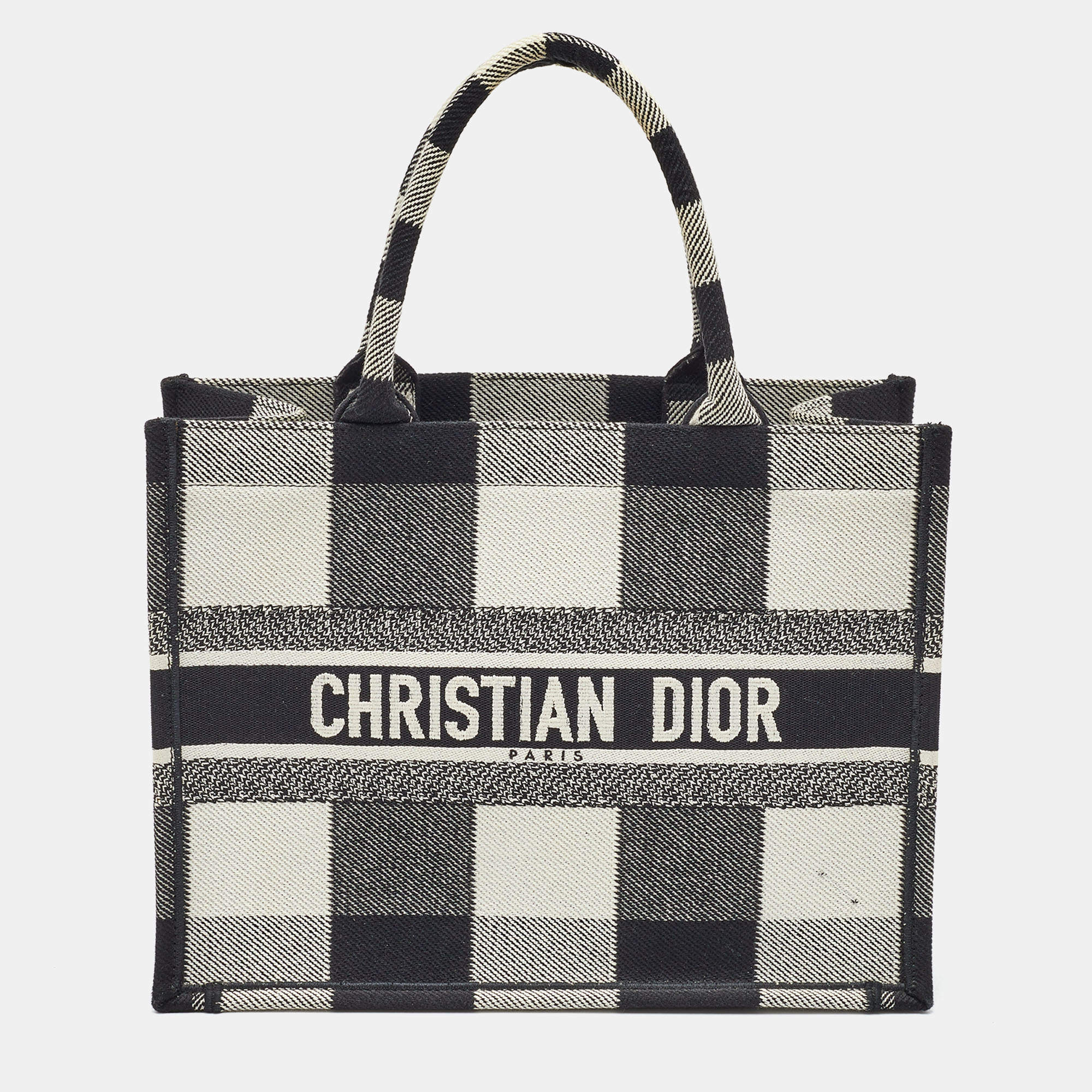 Dior Black/White Check'N'Dior Canvas Medium Book Tote