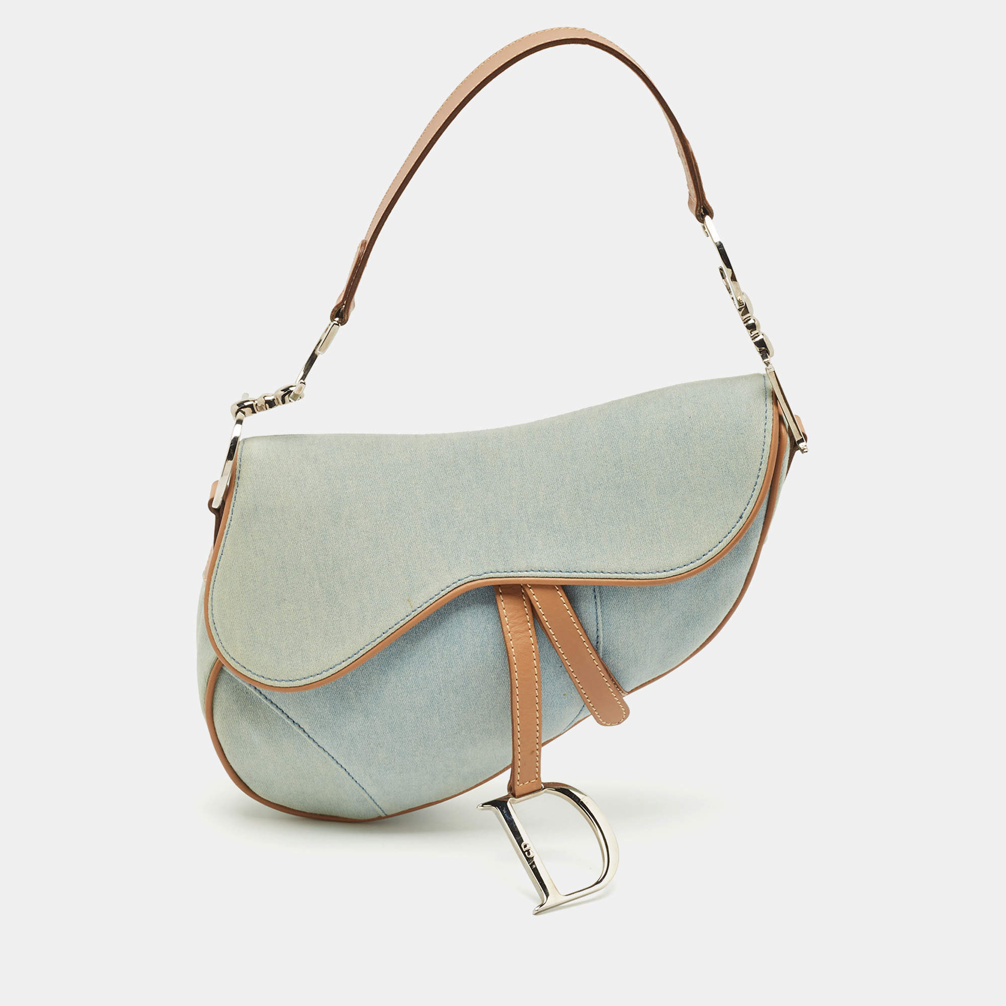 Dior Blue/Tan Denim Saddle Bag