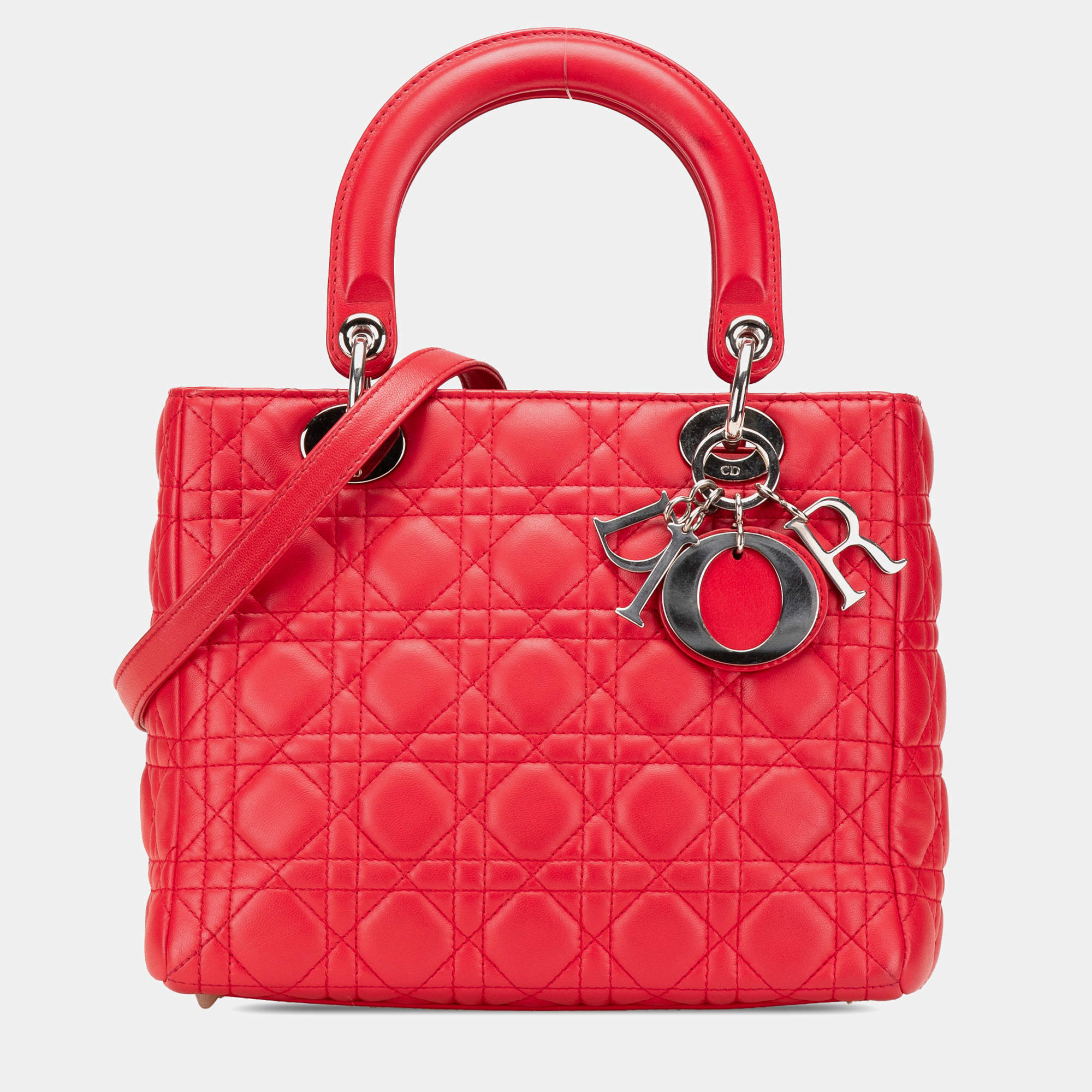 Dior Red Medium Lambskin Cannage Lady Dior