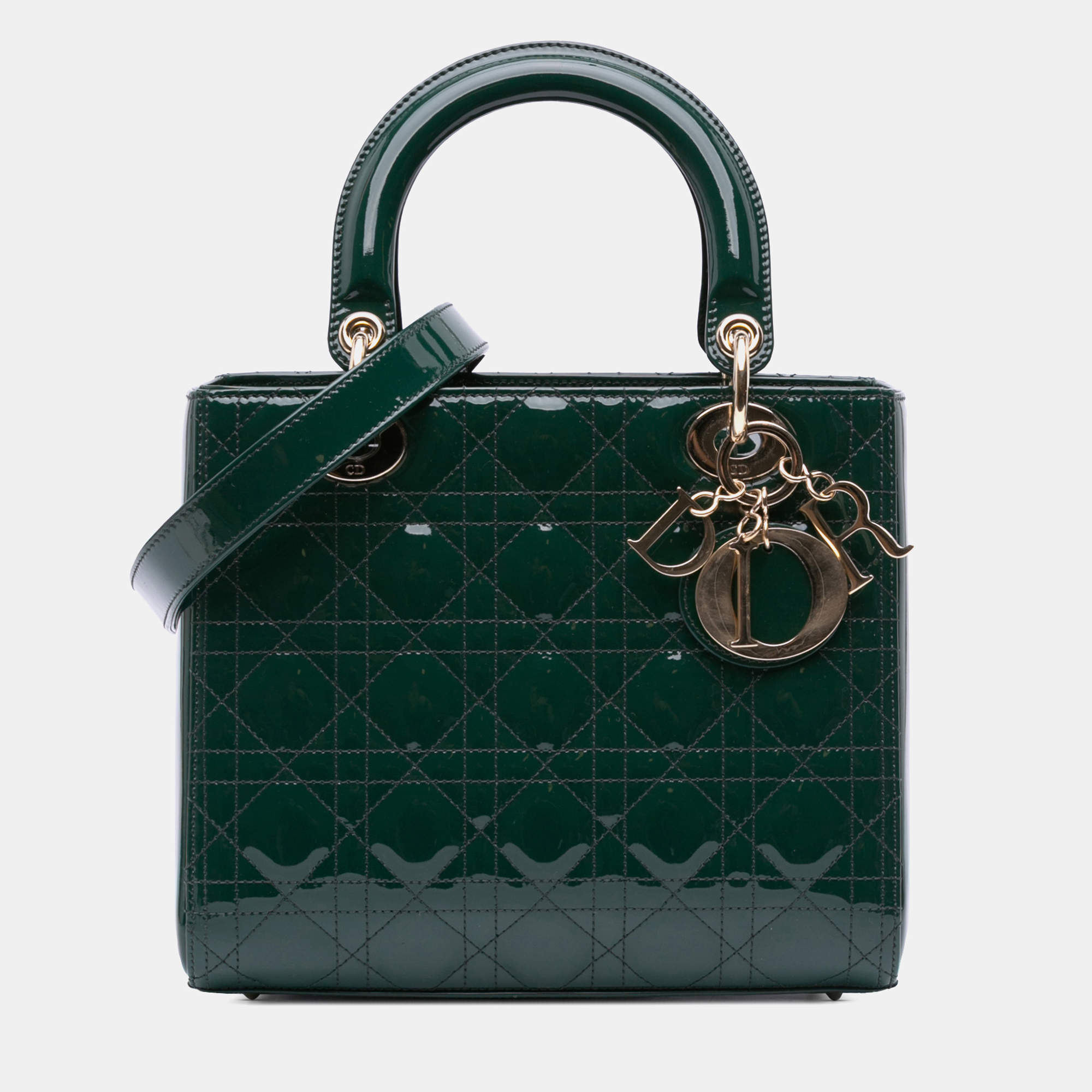 Dior Green Medium Patent Cannage Lady Dior