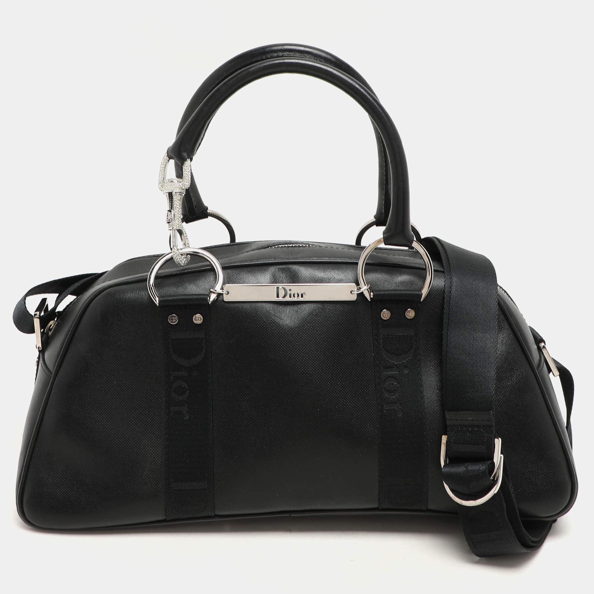 Dior Black Leather Crytal Hook Bowling Bag