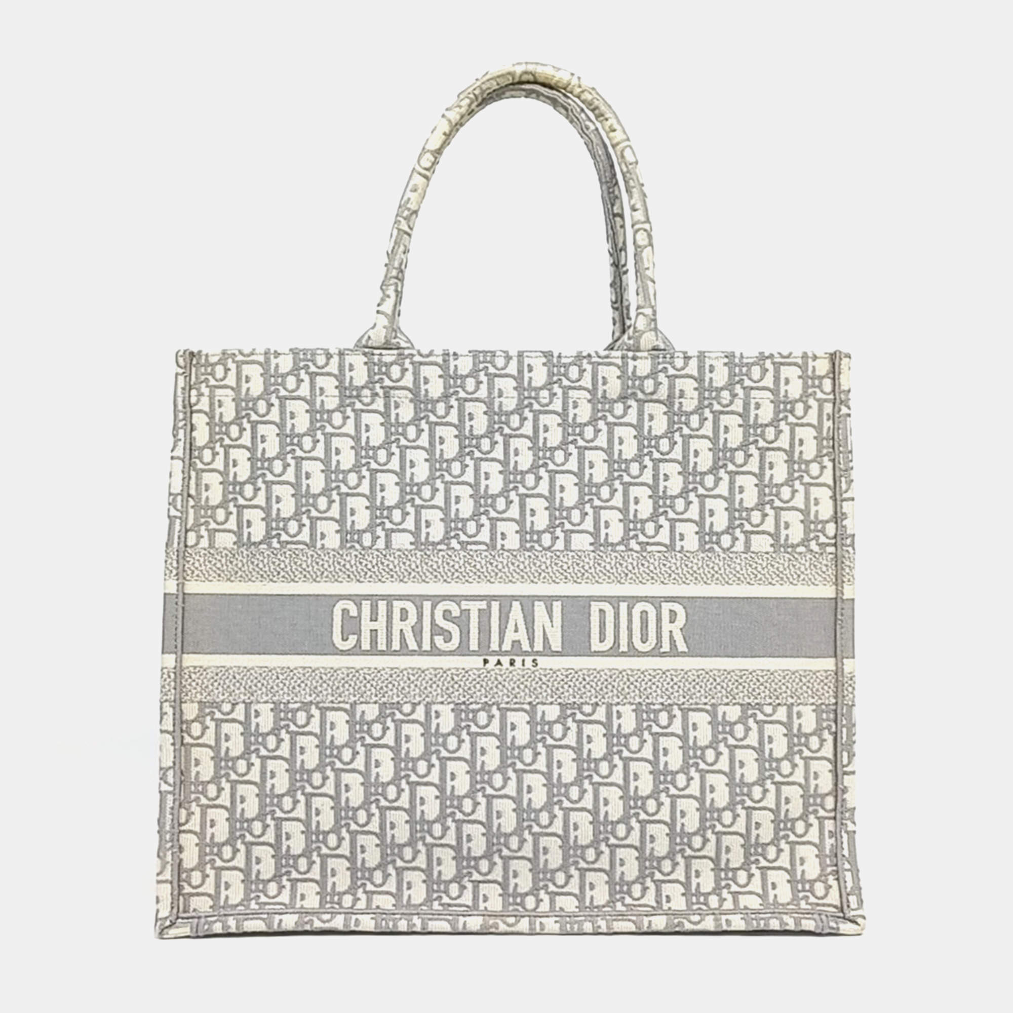 Pre Owned Dior Grey White Fabric Oblique Book Tote Bag 42
