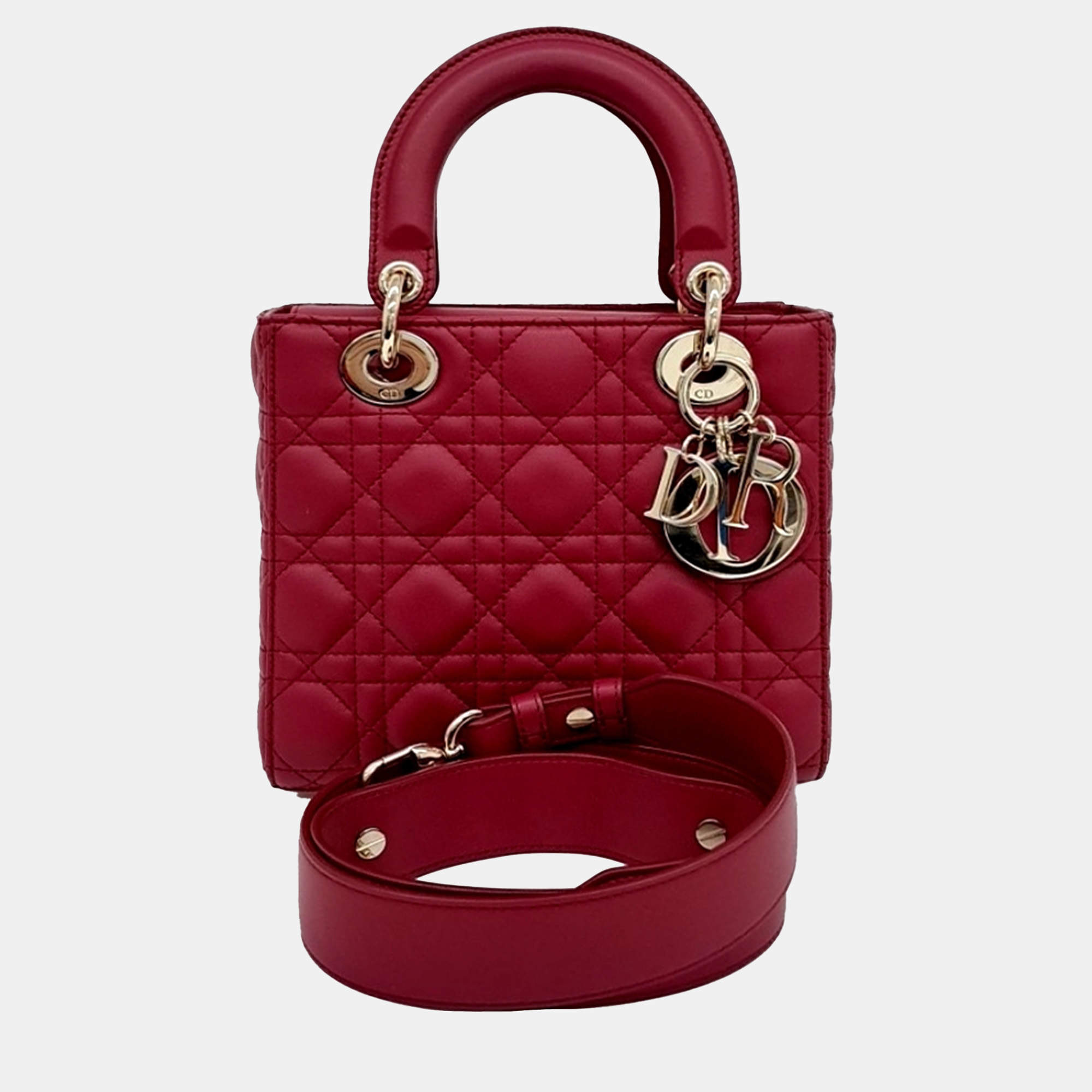Pre Owned Dior Red Leather Cannage Lady Bag Small