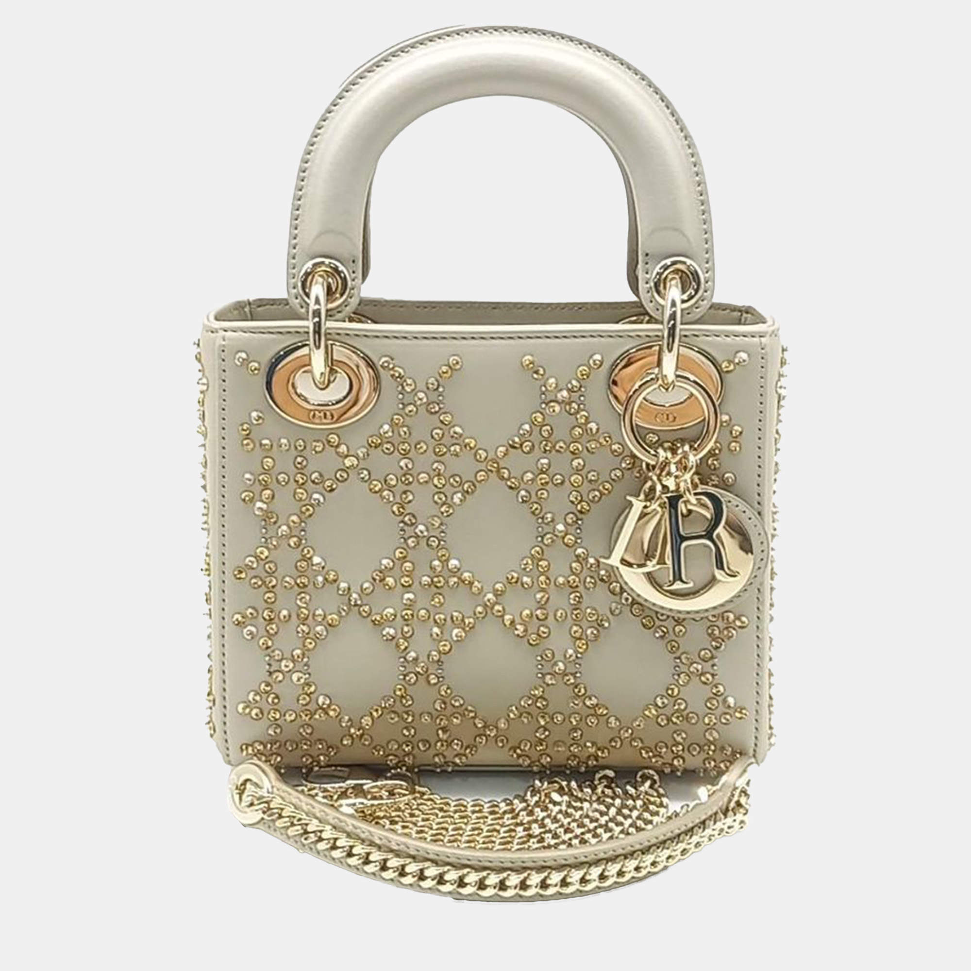 Dior Silver Leather Lady Bag Mini