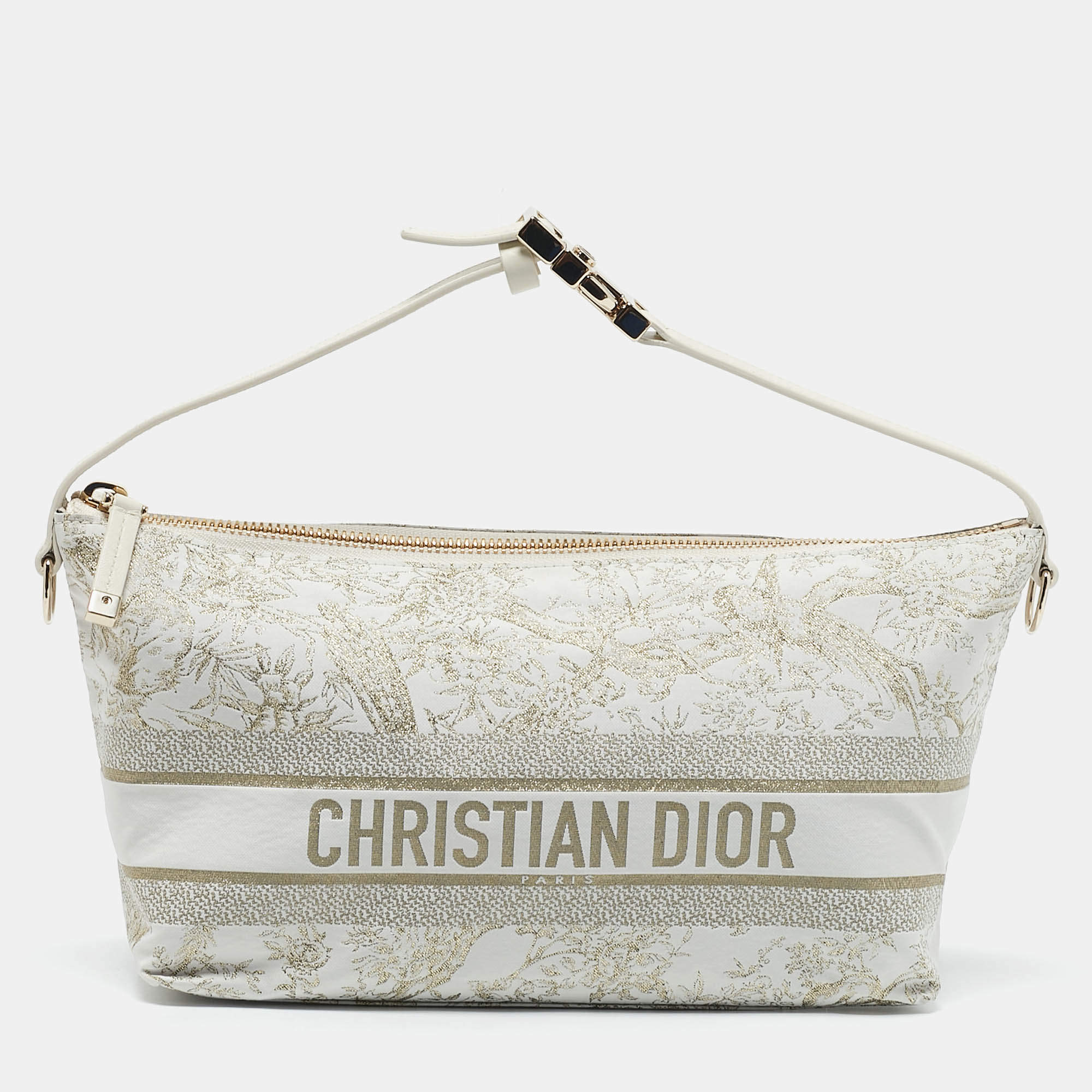 Dior White Fabric Toile de Jouy Medium Travel Nomad Pouch