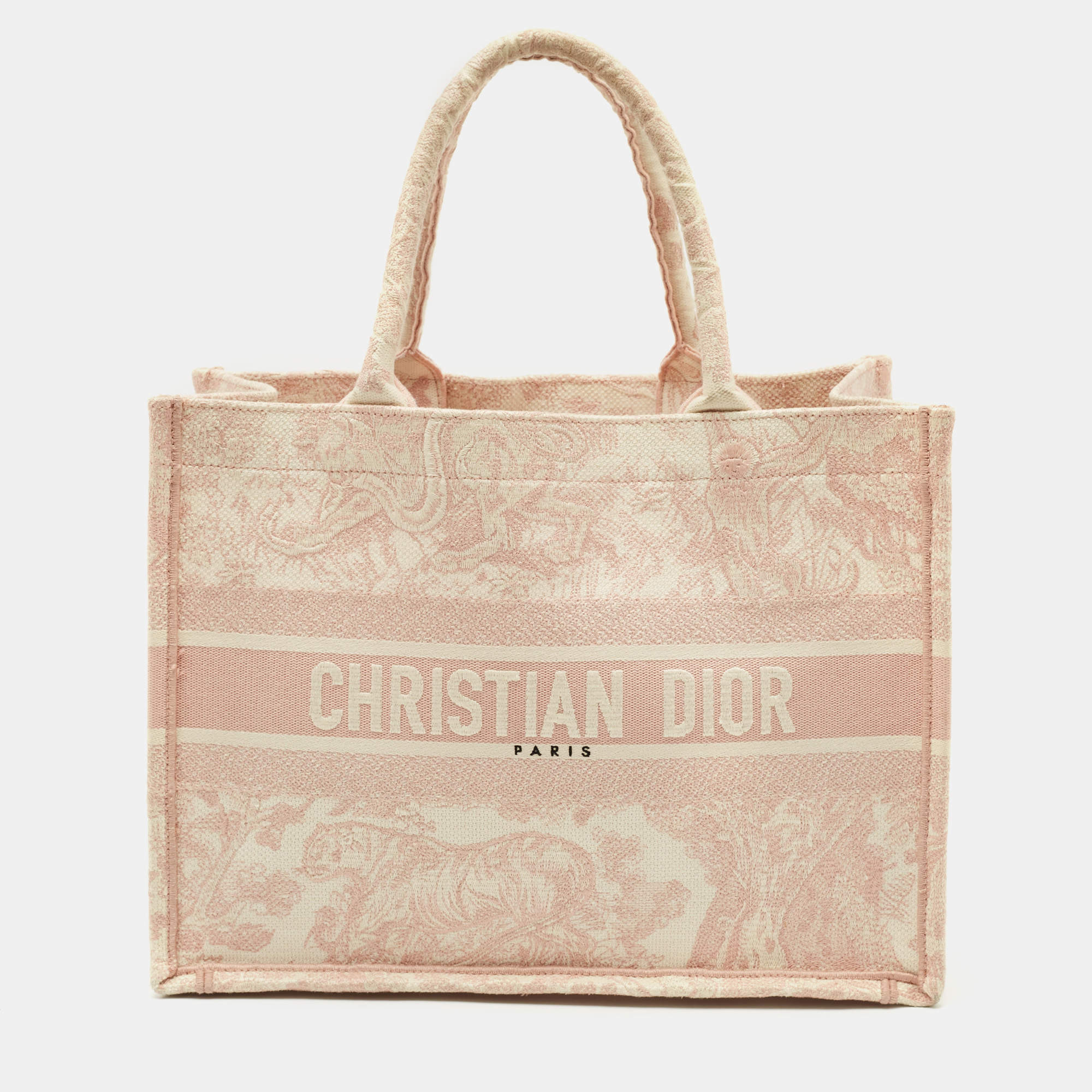 Dior Pink/White Embroidered Canvas Medium Dioriviera Toile De Jouy Book Tote