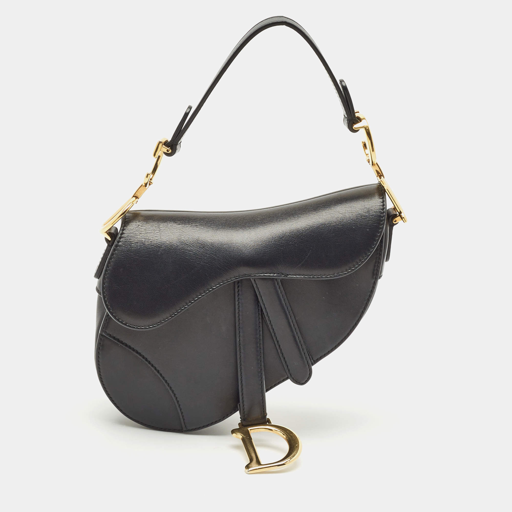 Pre Owned Dior Black Leather Mini Saddle Bag