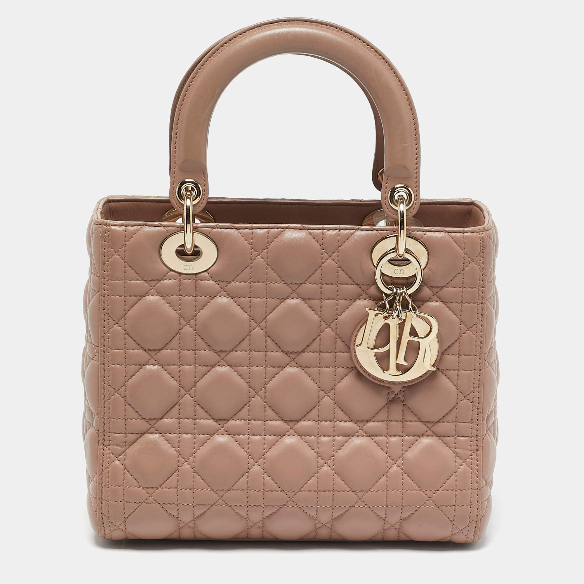 Pre Owned Dior Beige Cannage Leather Medium Lady Dior Tote