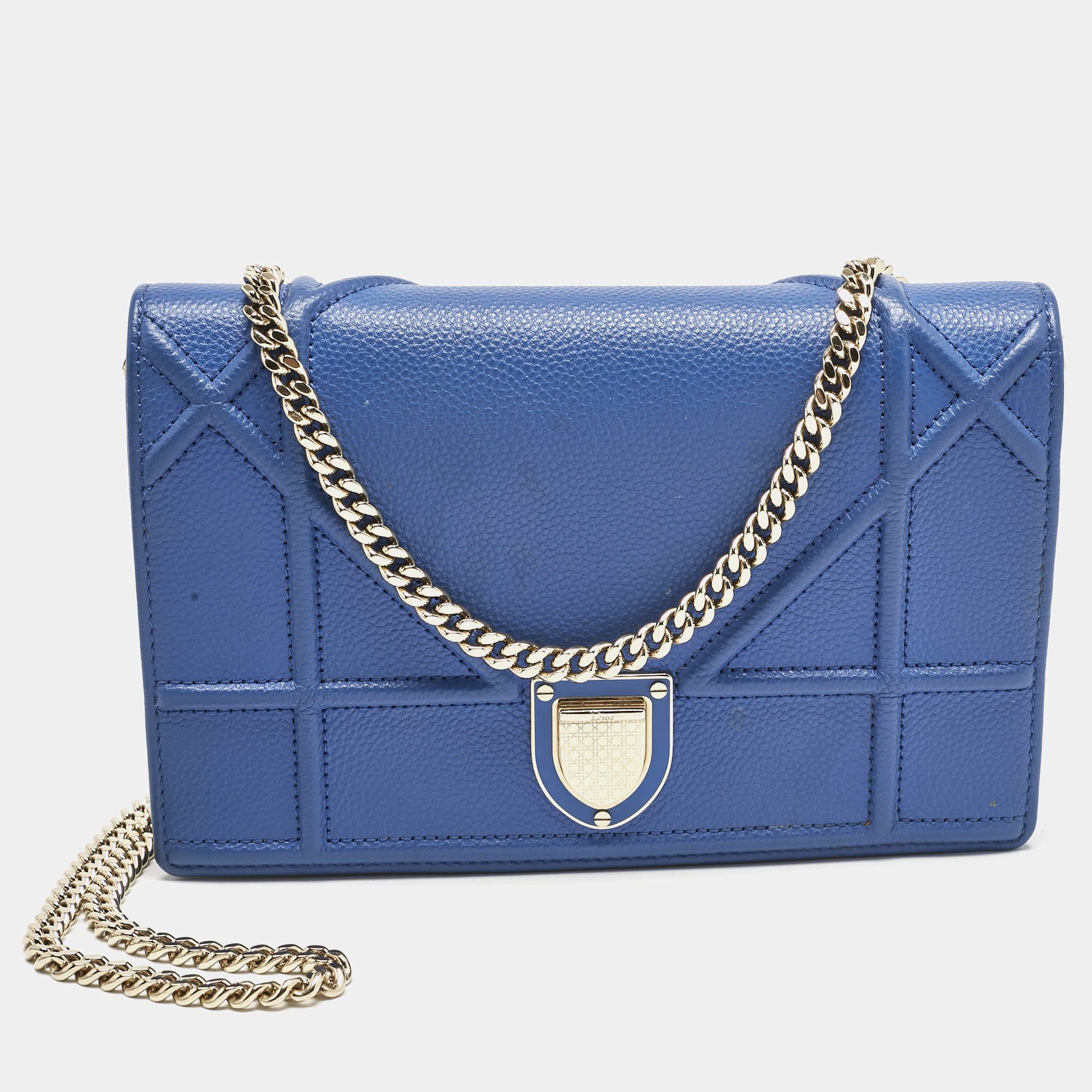 Dior Blue Leather Diorama Wallet on Chain
