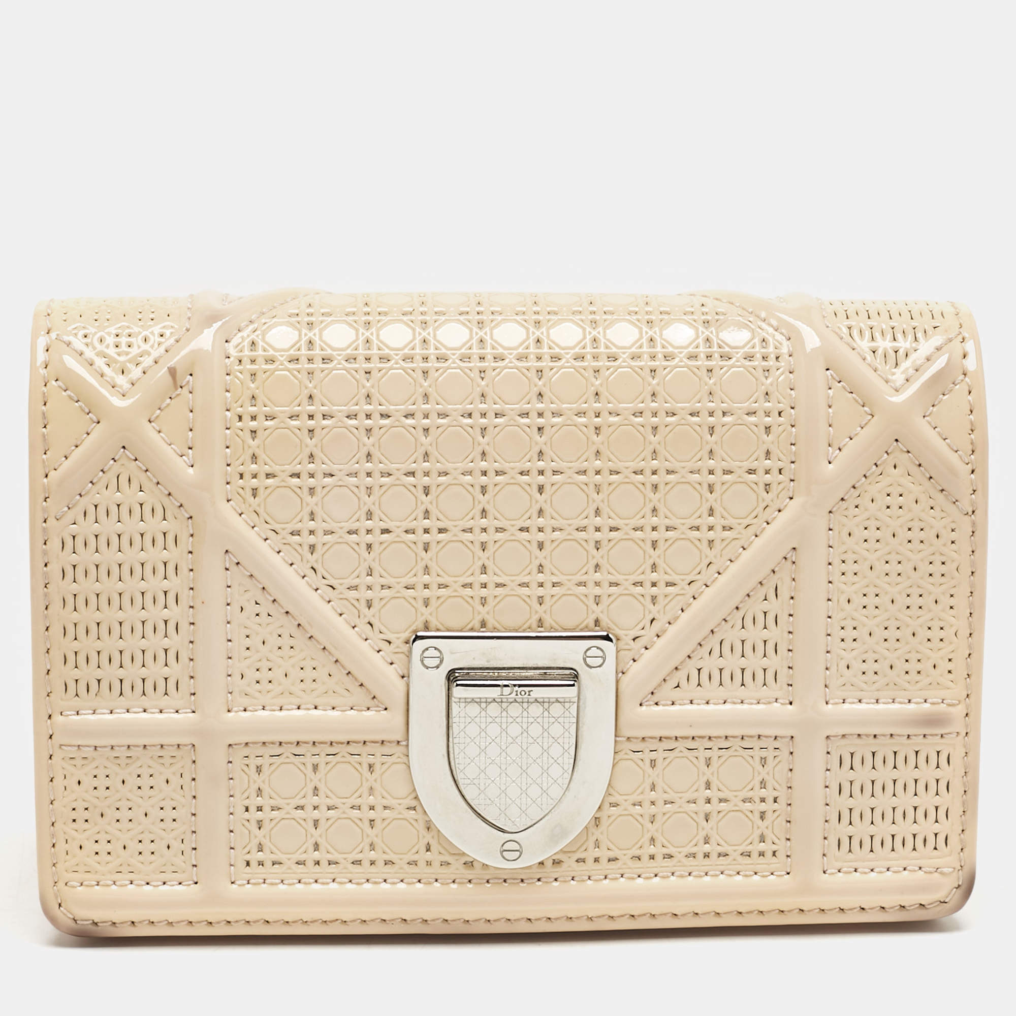 Pre Owned Dior Pink Microcannage Patent Leather Diorama Pouch