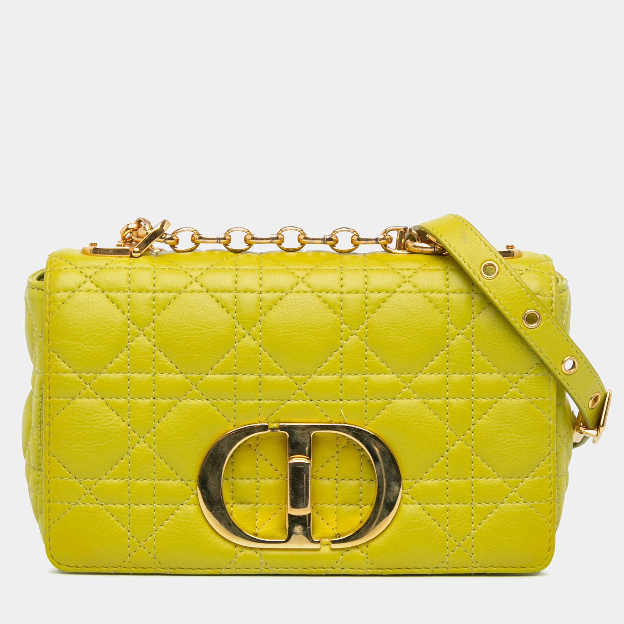 Dior Yellow Small Calfskin Cannage Caro Bag