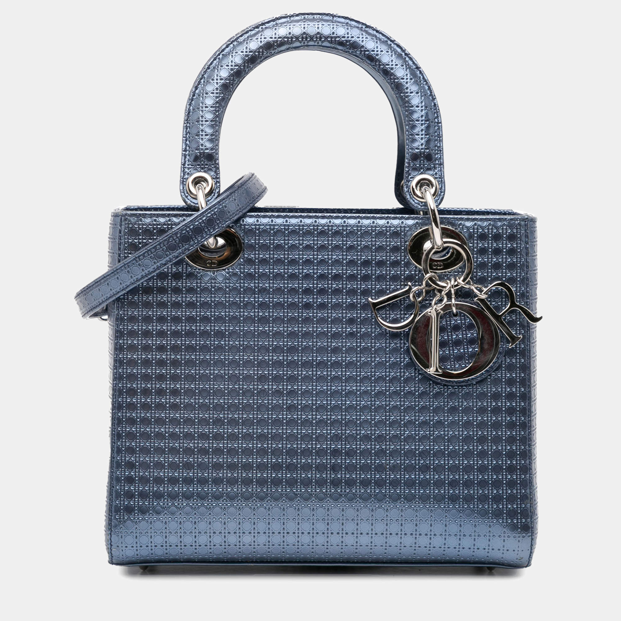 Dior Blue Medium Patent Microcannage Lady Dior