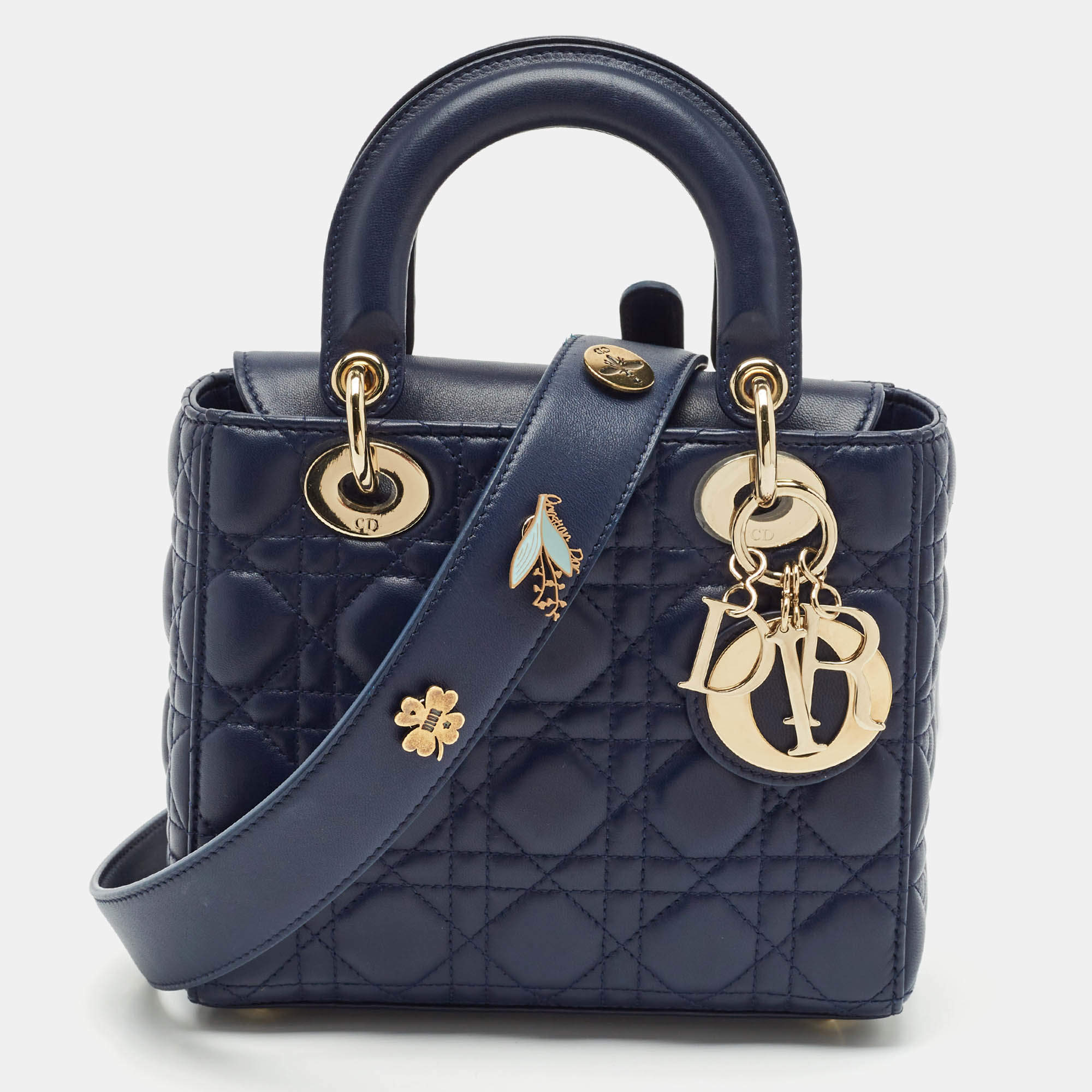 Pre Owned Dior Navy Blue Cannage Leather My ABCDior Lady Dior Tote