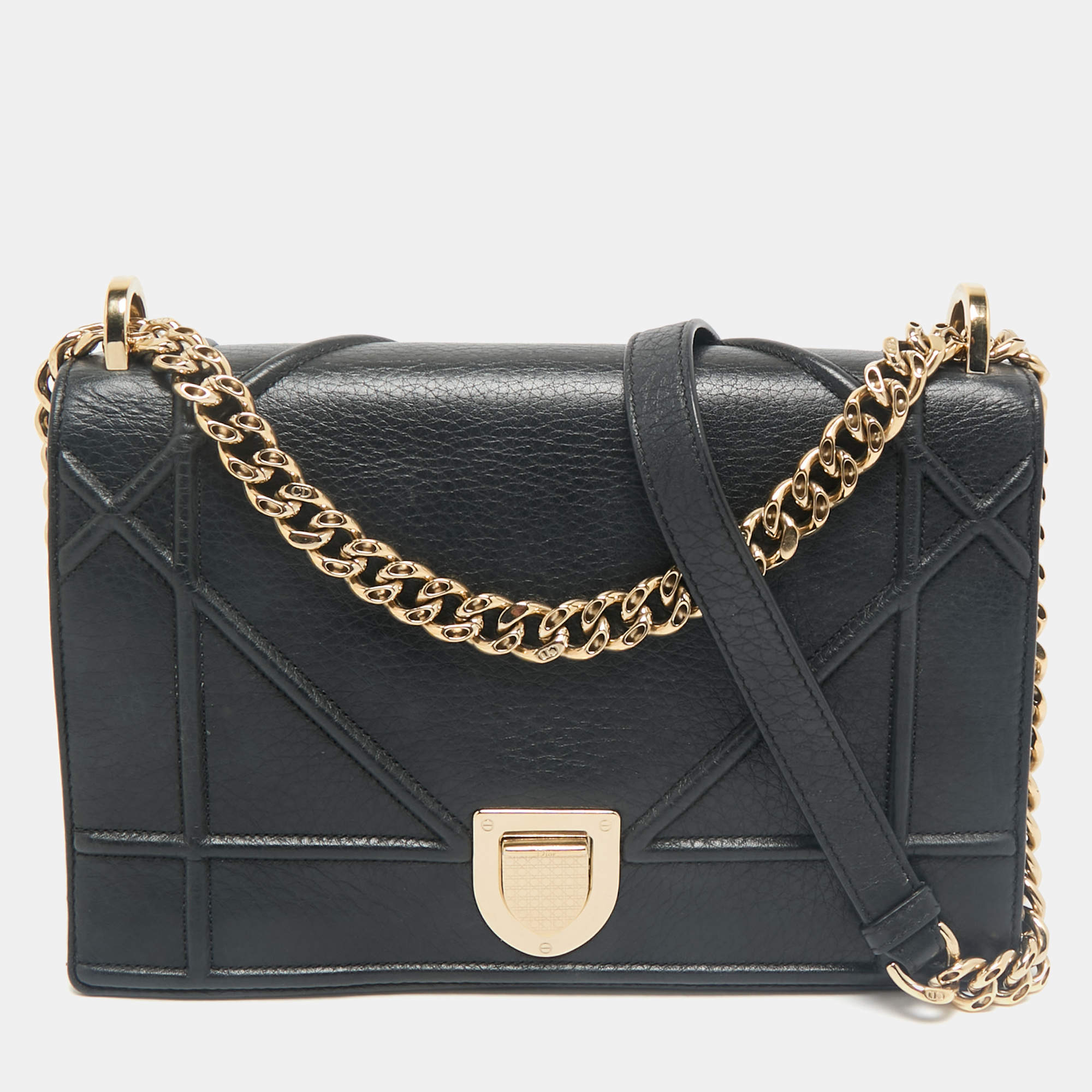 Pre Owned Dior Black Leather Medium Diorama Flap Bag