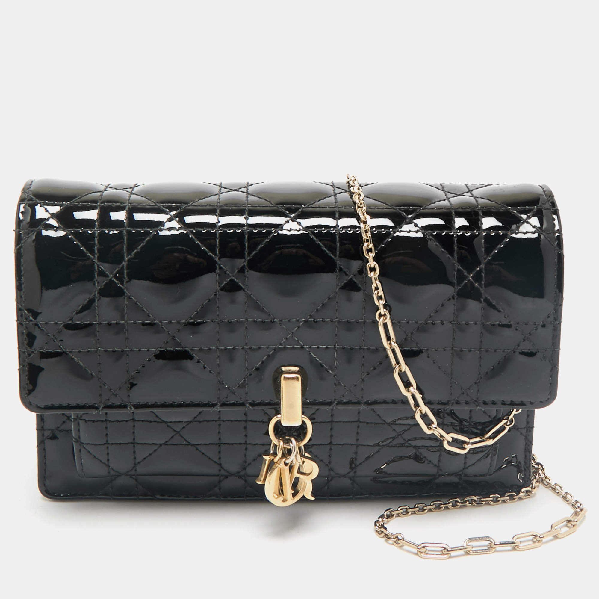Dior Black Cannage Patent Leather My Dior Daily Chain Pouch