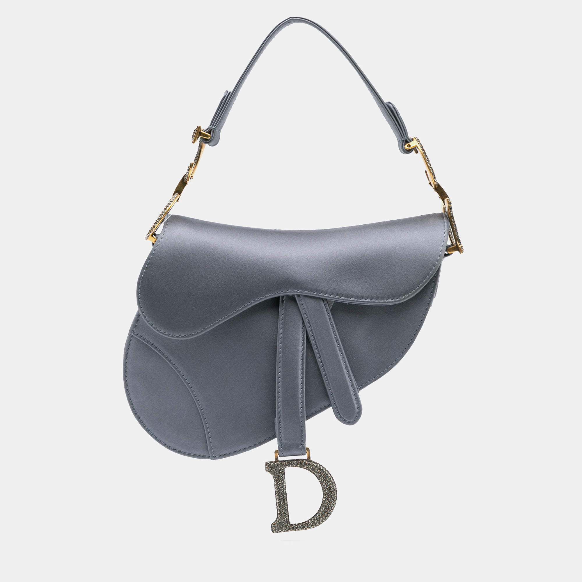 Dior Grey Mini Satin Crystal Embellished Saddle