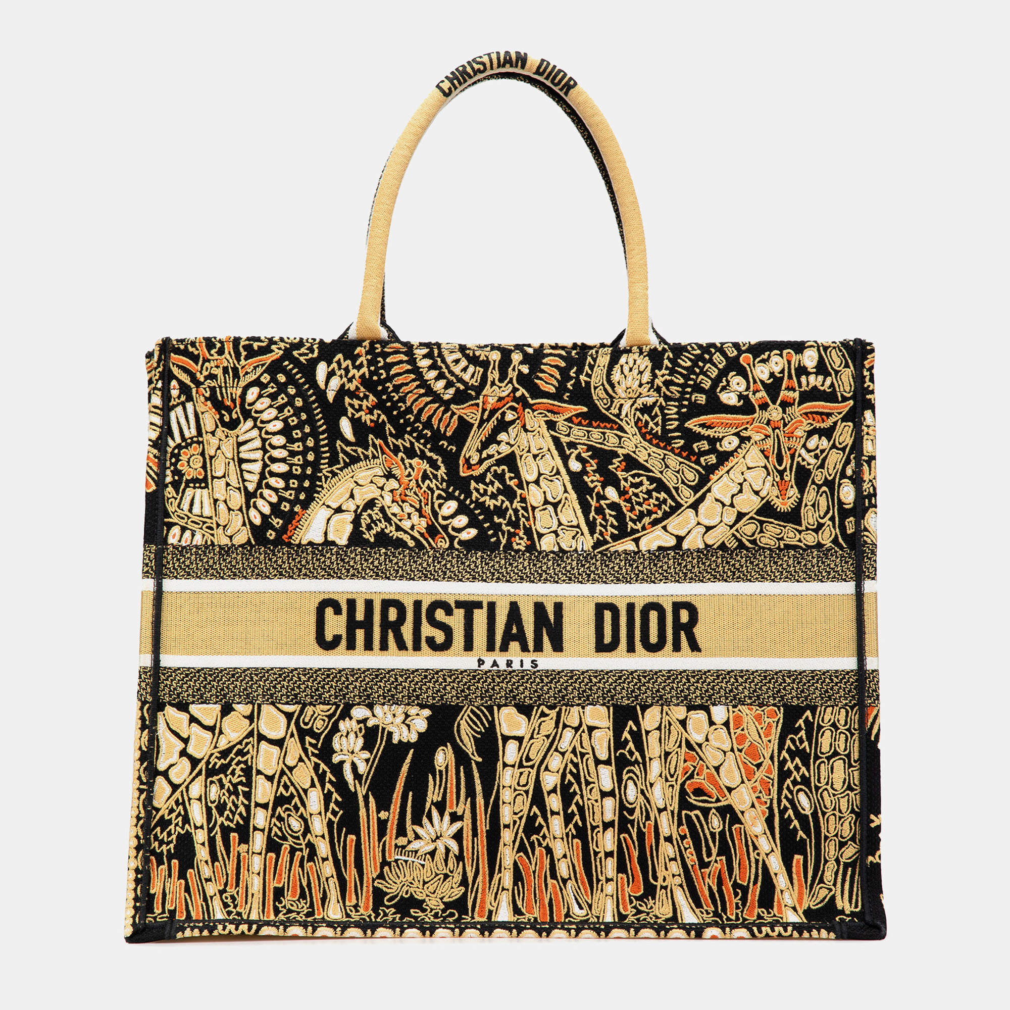 Dior Yellow Large Canvas Embroidered Dior Animals Giraffe Book Tote