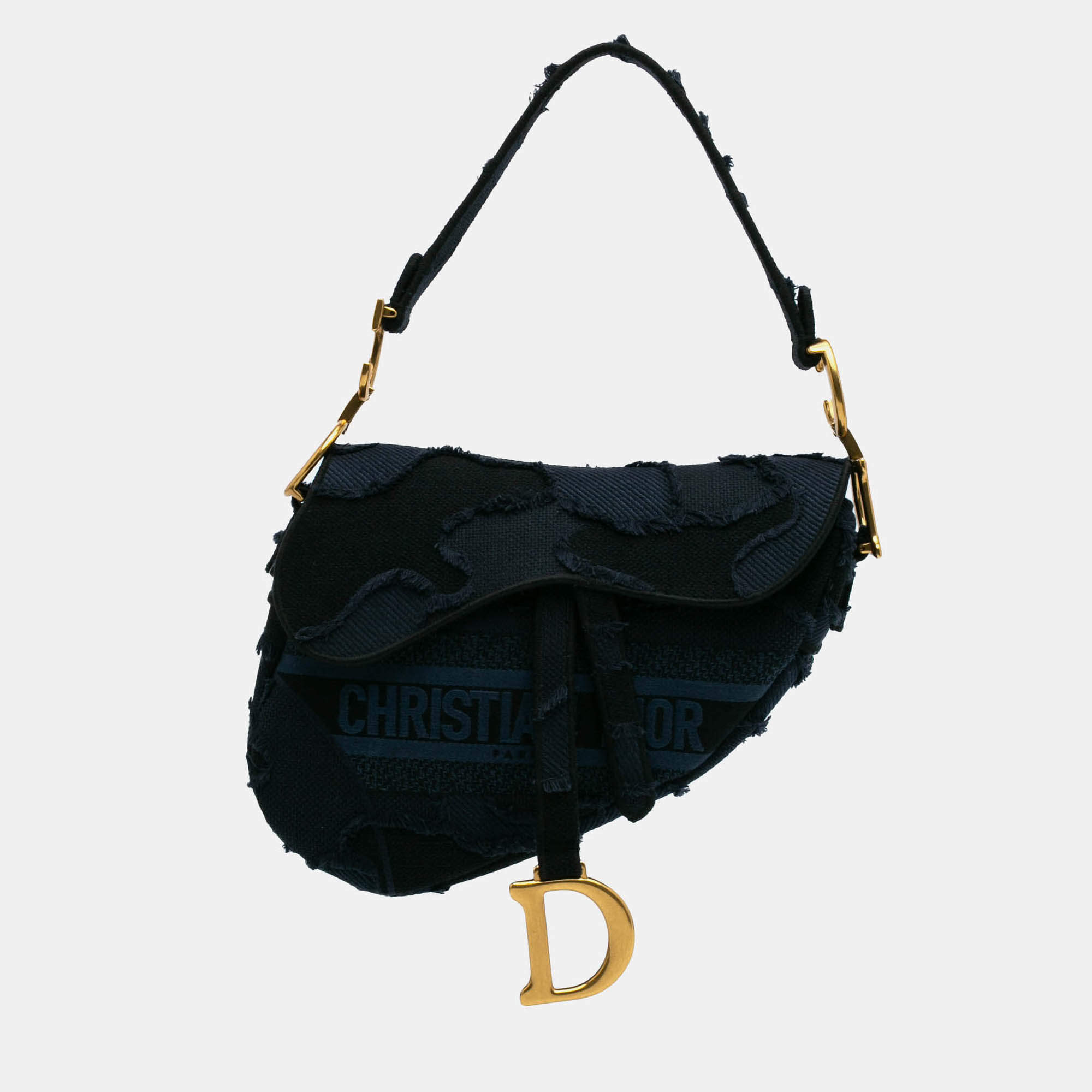 Dior Blue Canvas Embroidered Camouflage Saddle Bag