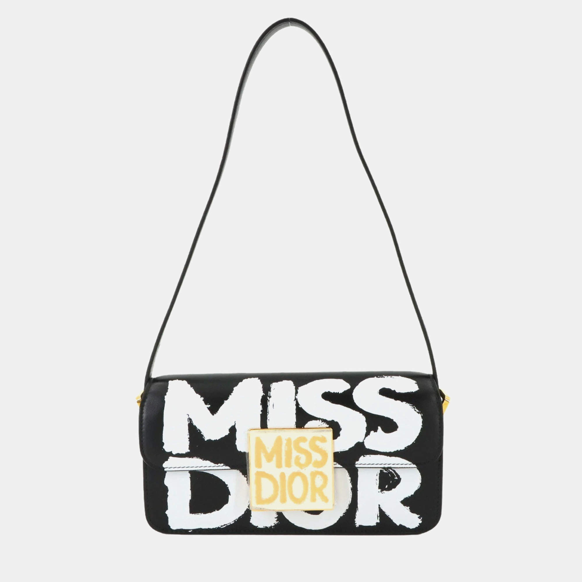 Christian Dior Black/White Calfskin Graffiti Printed Miss Dior Flap Bag
