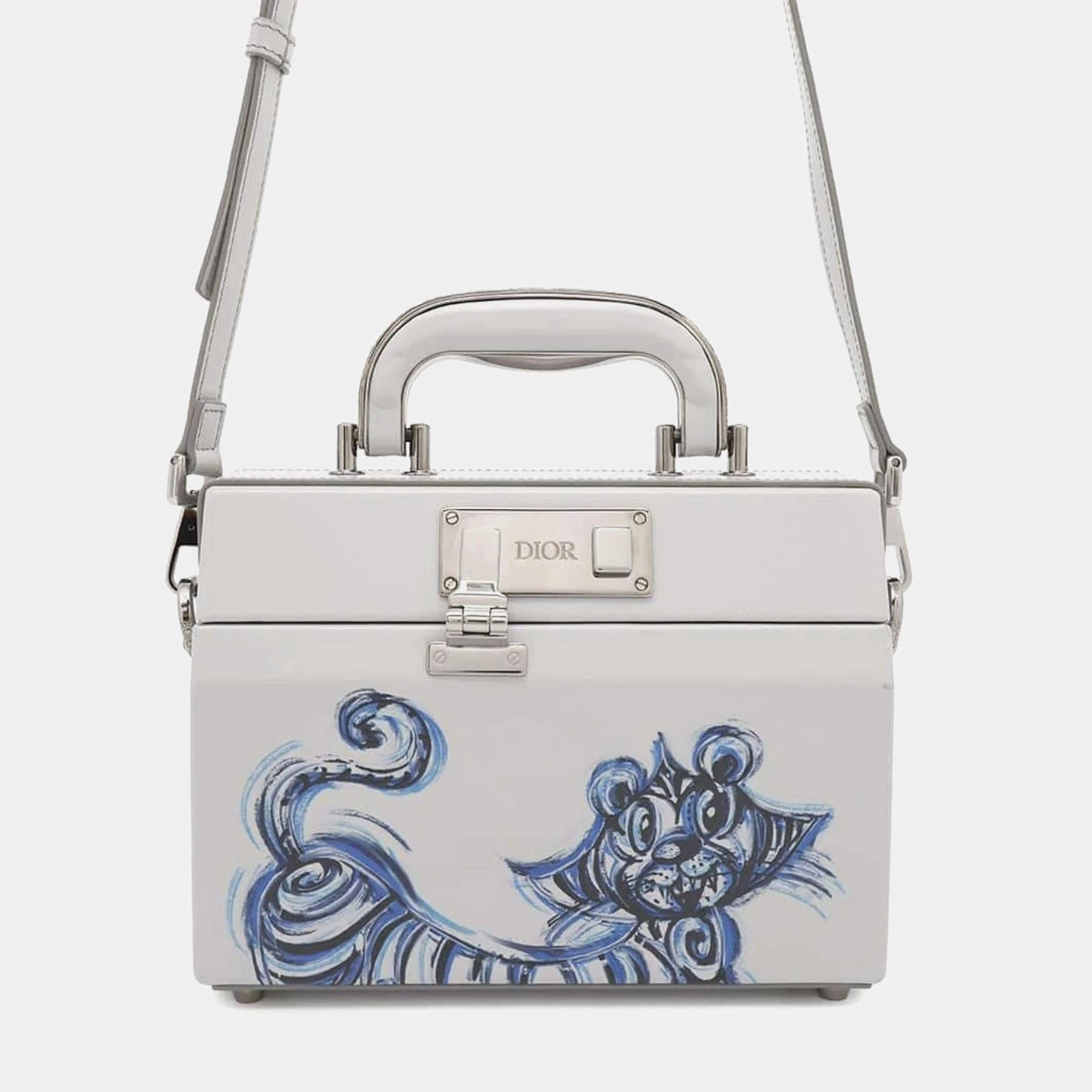 Christian Dior Printed Leather Kenny Scharf Year of the Tiger Top Handle Clasp Lock Bag 