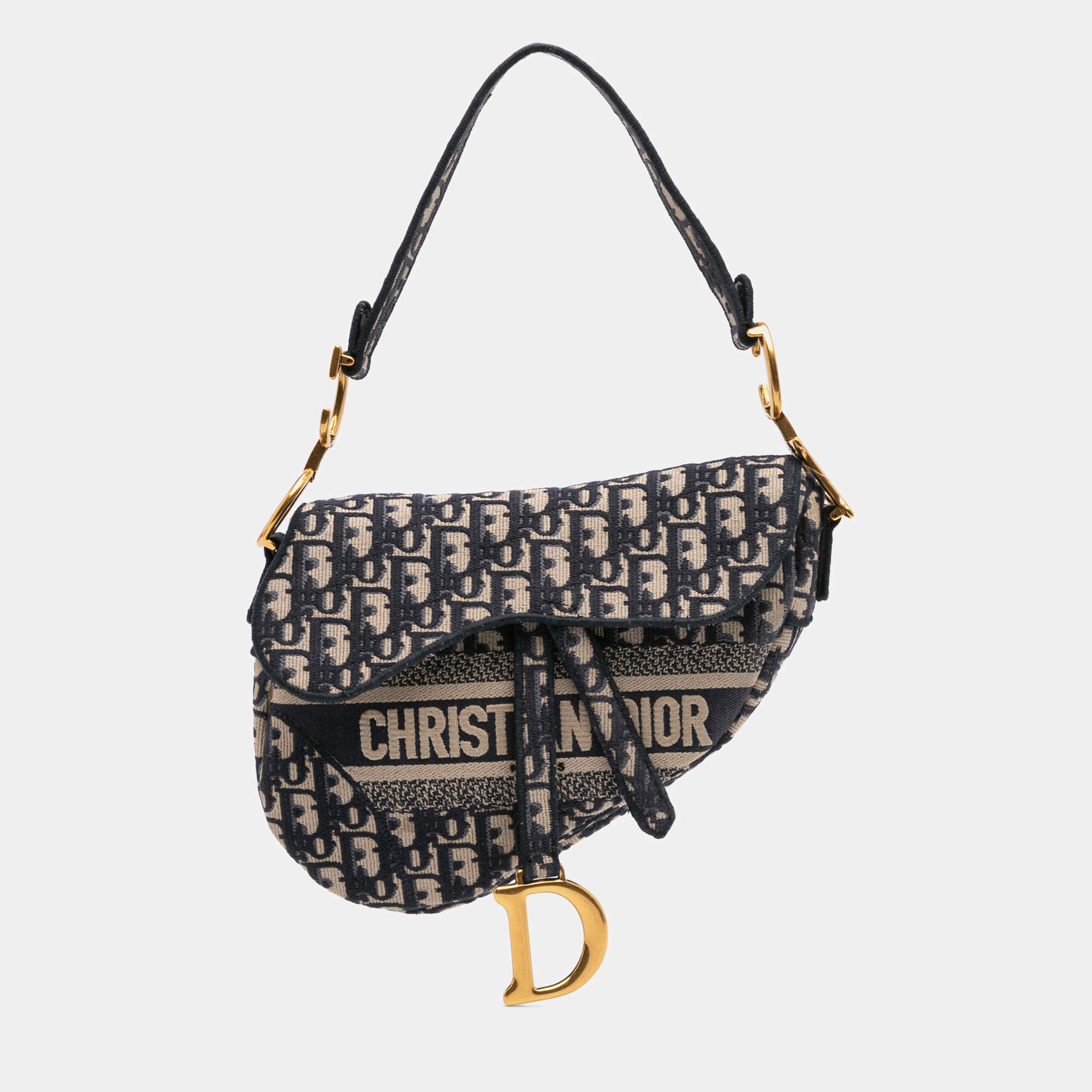Dior Blue Oblique Embroidered Canvas Saddle Bag