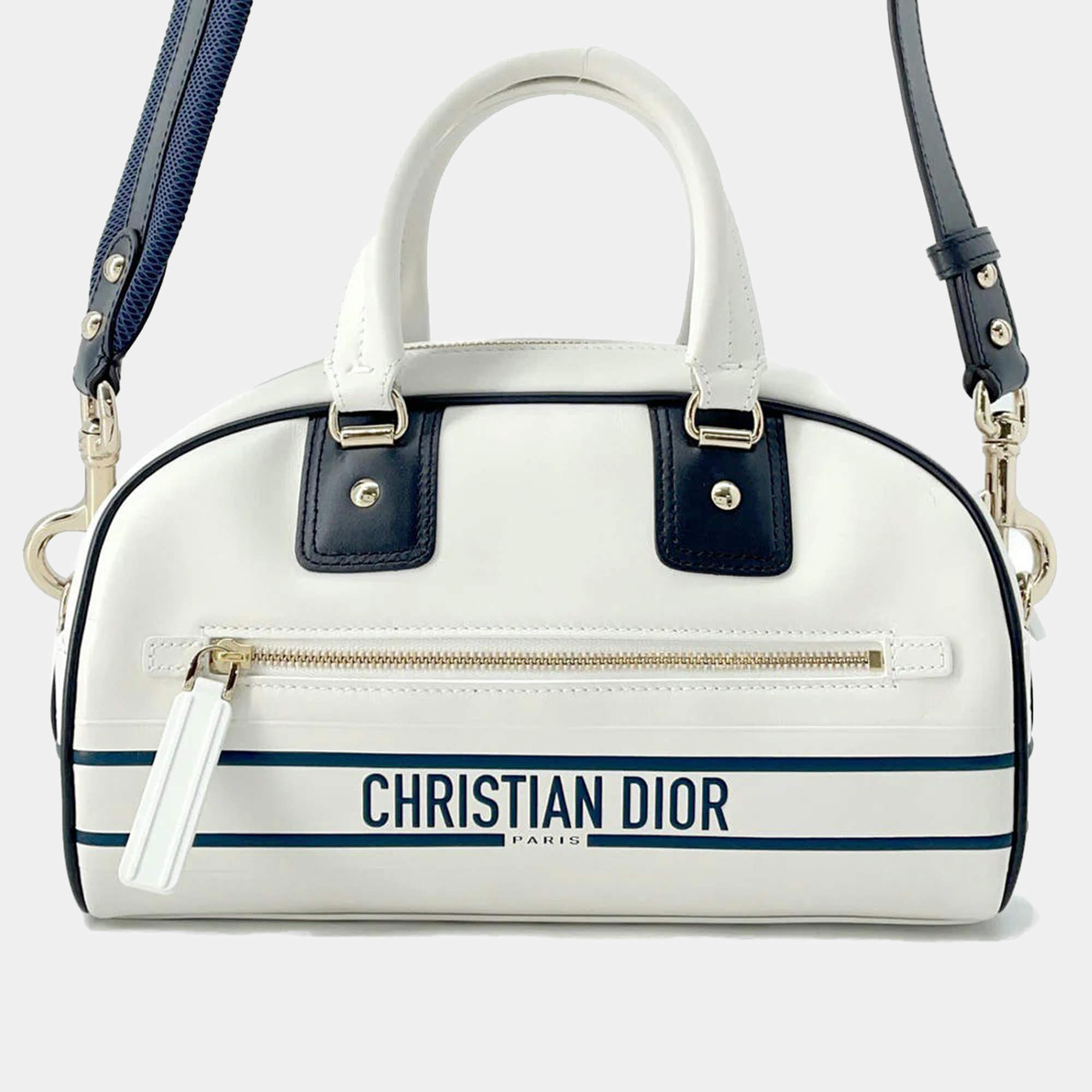 Dior White/Navy Leather Rubber Small Vibe Bowling Bag 