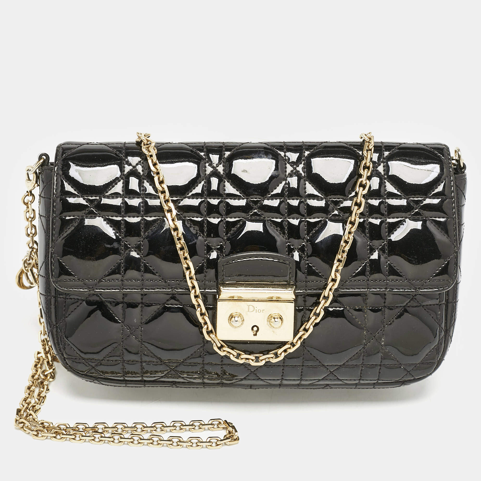 Dior Black Cannage Patent Leather Small Miss Dior Flap Bag