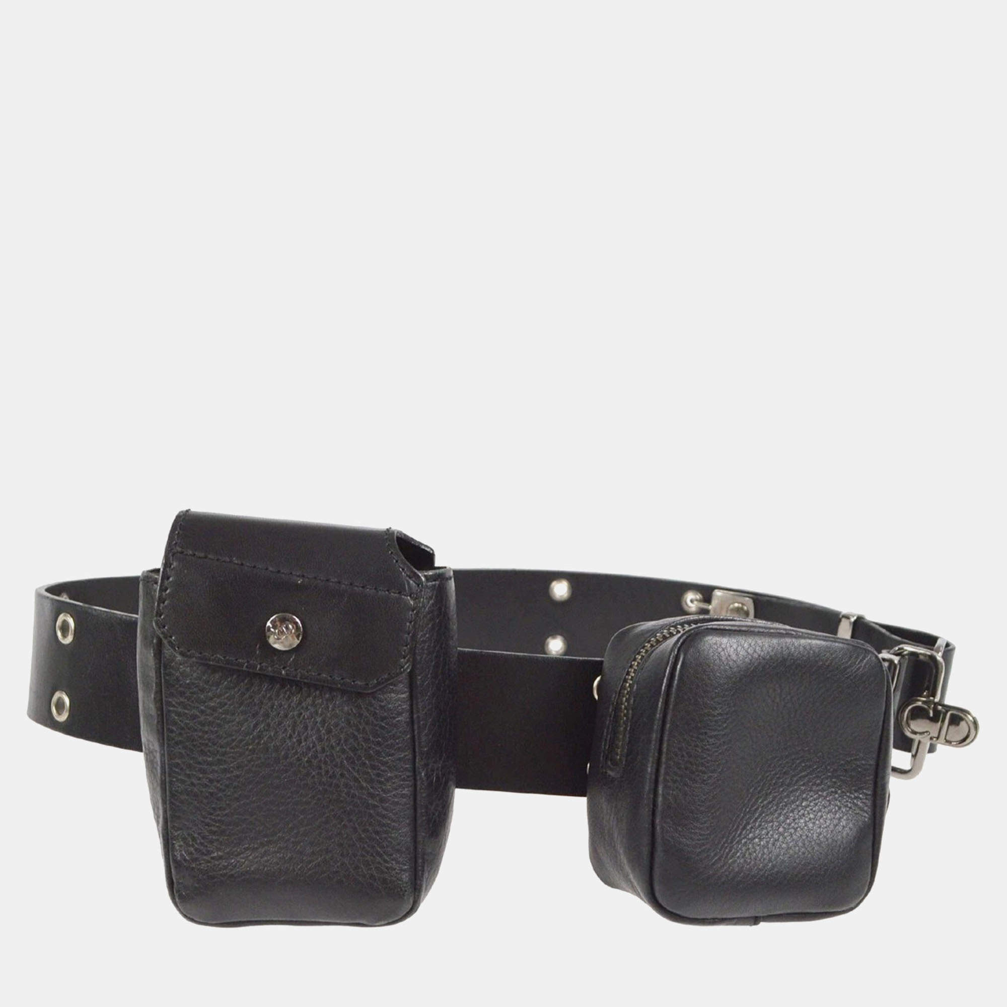 Dior Black Leather Twin Pochette Belt Bum Bag
