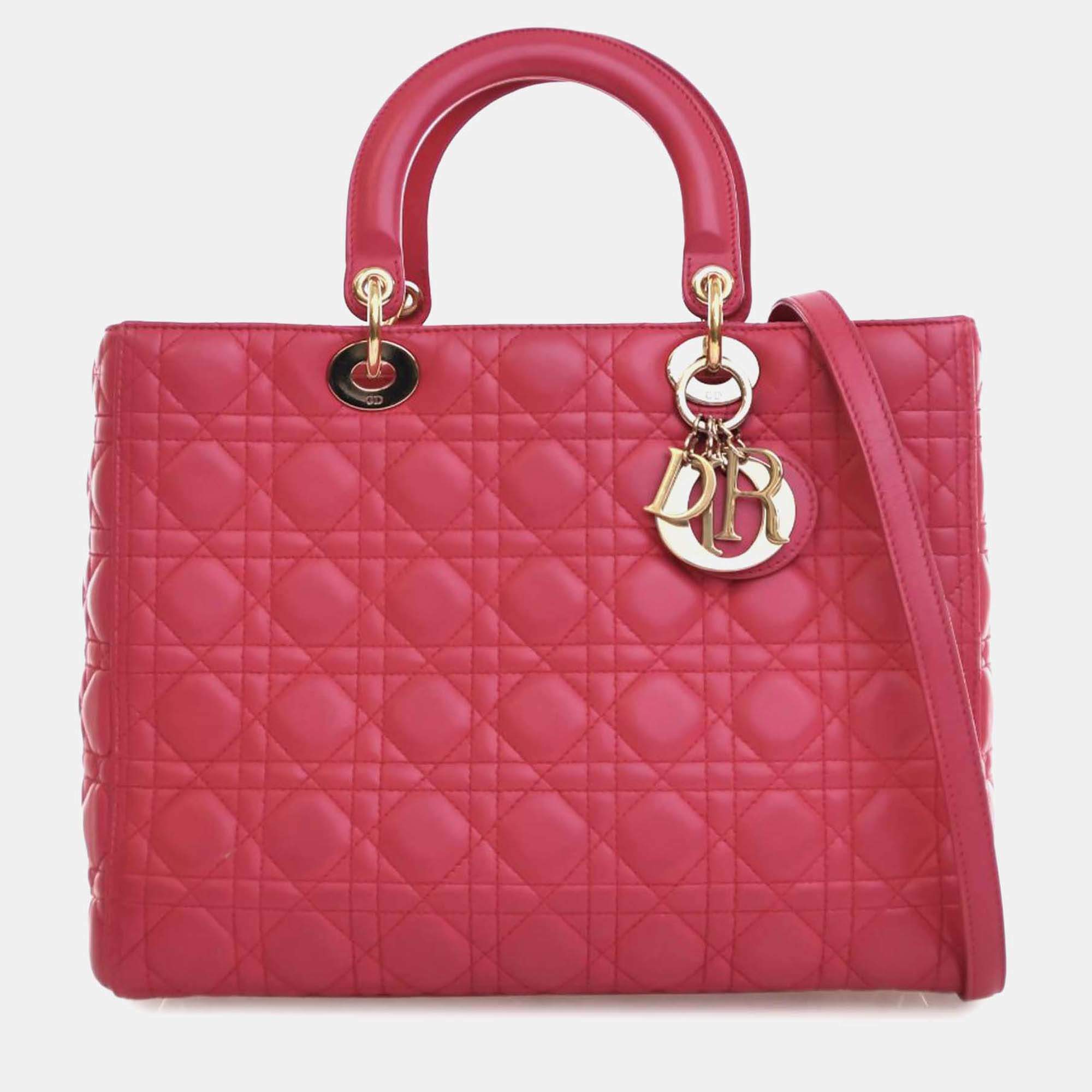 Dior Pink Large Lambskin Cannage Lady Dior